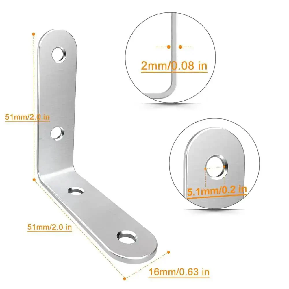 40 Pcs L Bracket Corner Brace Set Stainless Steel 2 Inch 50mm x 50mm Right Angle Shelf Brackets With Screws For Wood Furniture Tables And Chairs Super Strong No Fuss Heavy Duty Support - Image 7