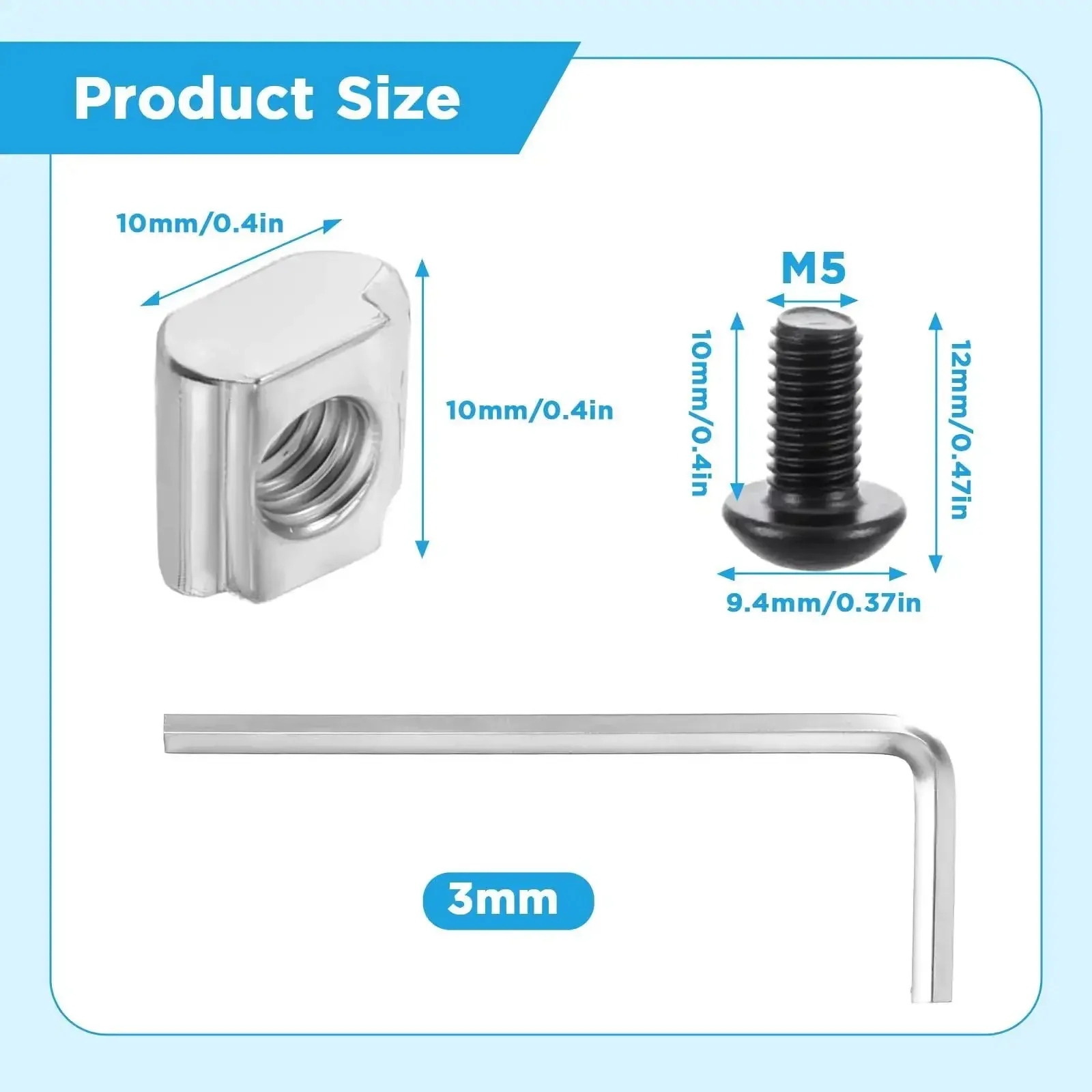 40 Piece Black 2020 Series Aluminum Extrusion Connector Kit With 40 2028 Corner Brackets, 80 T Slot Nuts And M5 Hex Screws Plus 1 Wrench For Easy DIY Friendly 20mm Rail Setup - Image 6