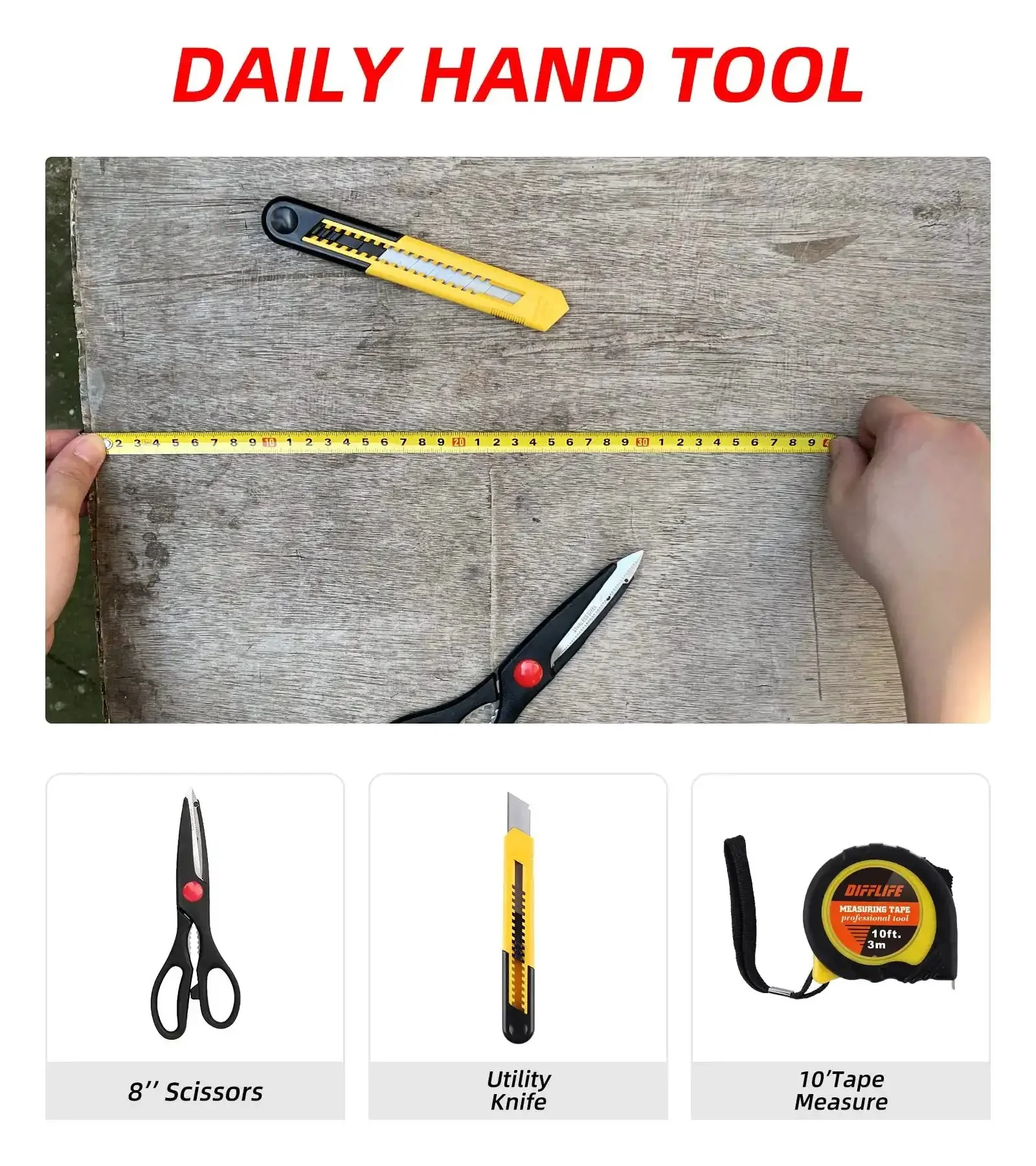 40 Piece Home Tool Set With Plastic Toolbox Storage Case And Chrome Vanadium Hand Tools Including Hammer Pliers Tape Measure Screwdrivers And Bits For Quick DIY Projects And Everyday Home Repairs - Image 4