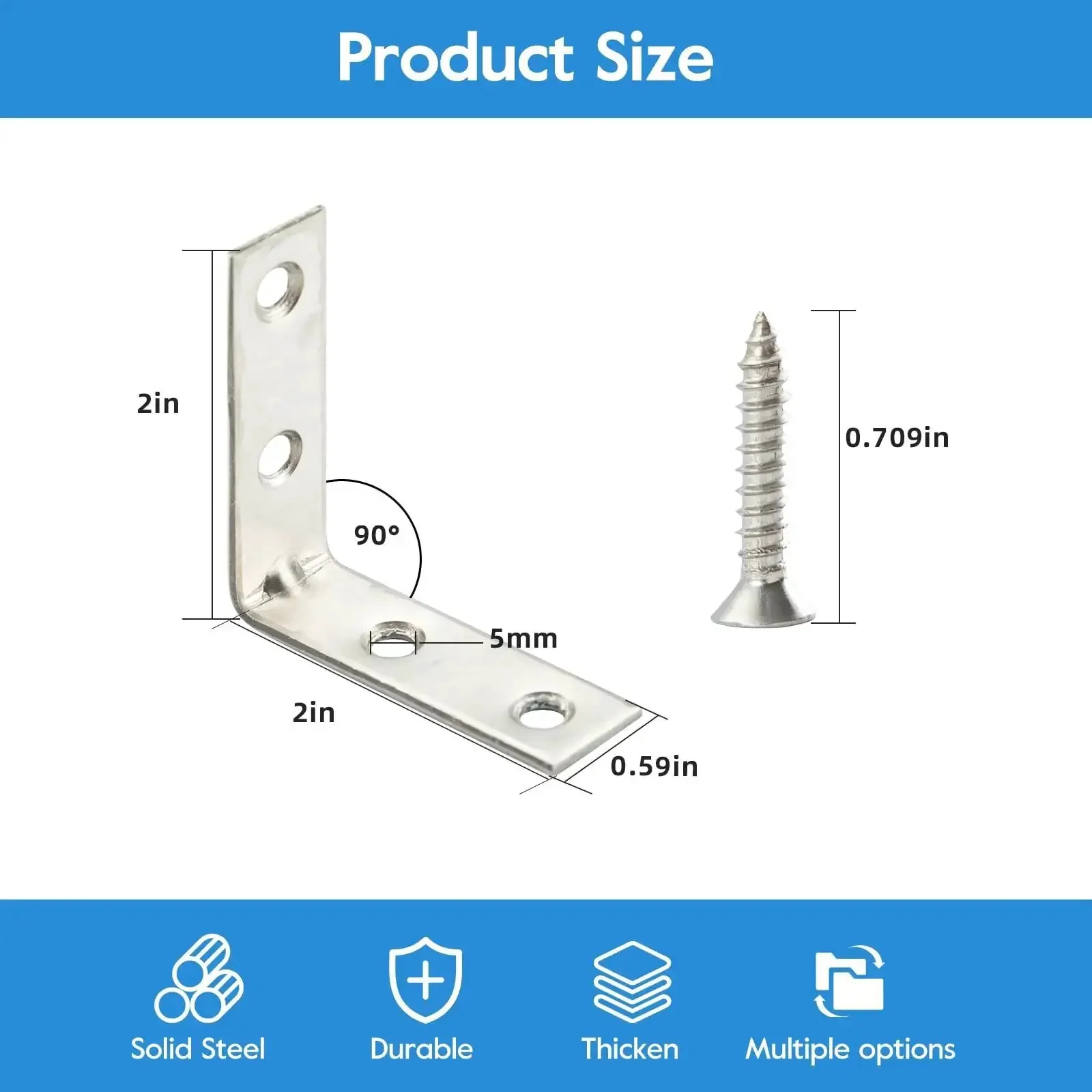 40 Piece Stainless Steel L Bracket Corner Brace Set With Screws For Shelves And Wood Furniture Frames, 2 Inch Right Angle Joint Brackets, Easy Install, Durable Support, DIY Hardware - Image 2