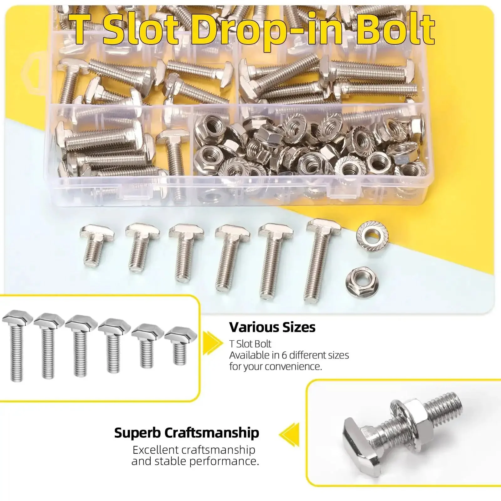 40 Series M8 T Slot Drop In Bolts Set With Hammer Head Pro Grade M8x16mm M8x20mm M8x25mm M8x30mm M8x35mm M8x40mm Flange Nut For Aluminum Extrusion European Standard 60 Piece Kit - Image 6