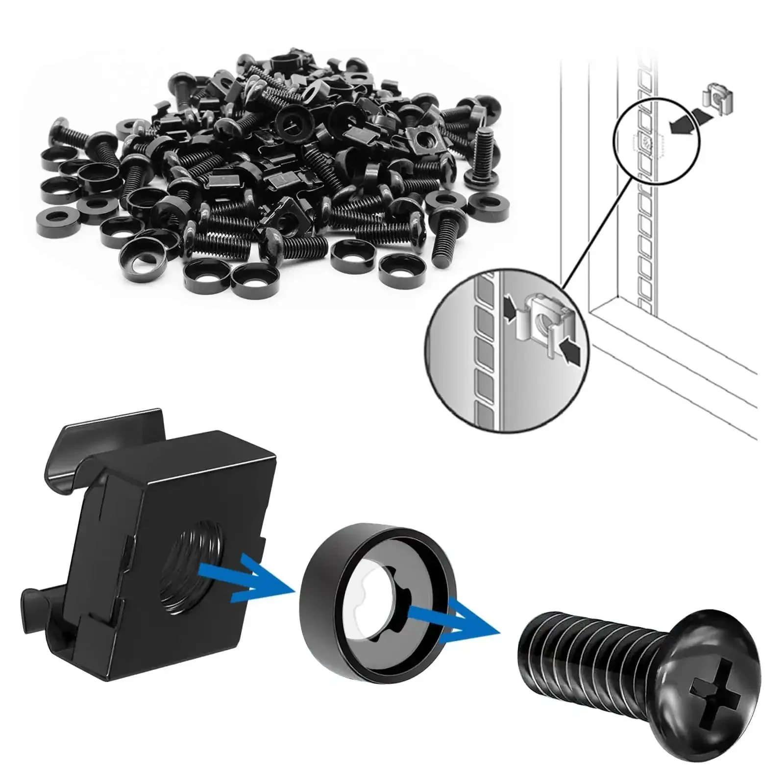 40 Sets M6 Rack Mount Hardware Kit With Cage Nuts, Screws, Nylon Lock Washers, And Washers For Server Racks, Cabinets, Shelves, Routers, And Other Square Hole Enclosures, Vibration Resistant And Noise Reduction - Image 4
