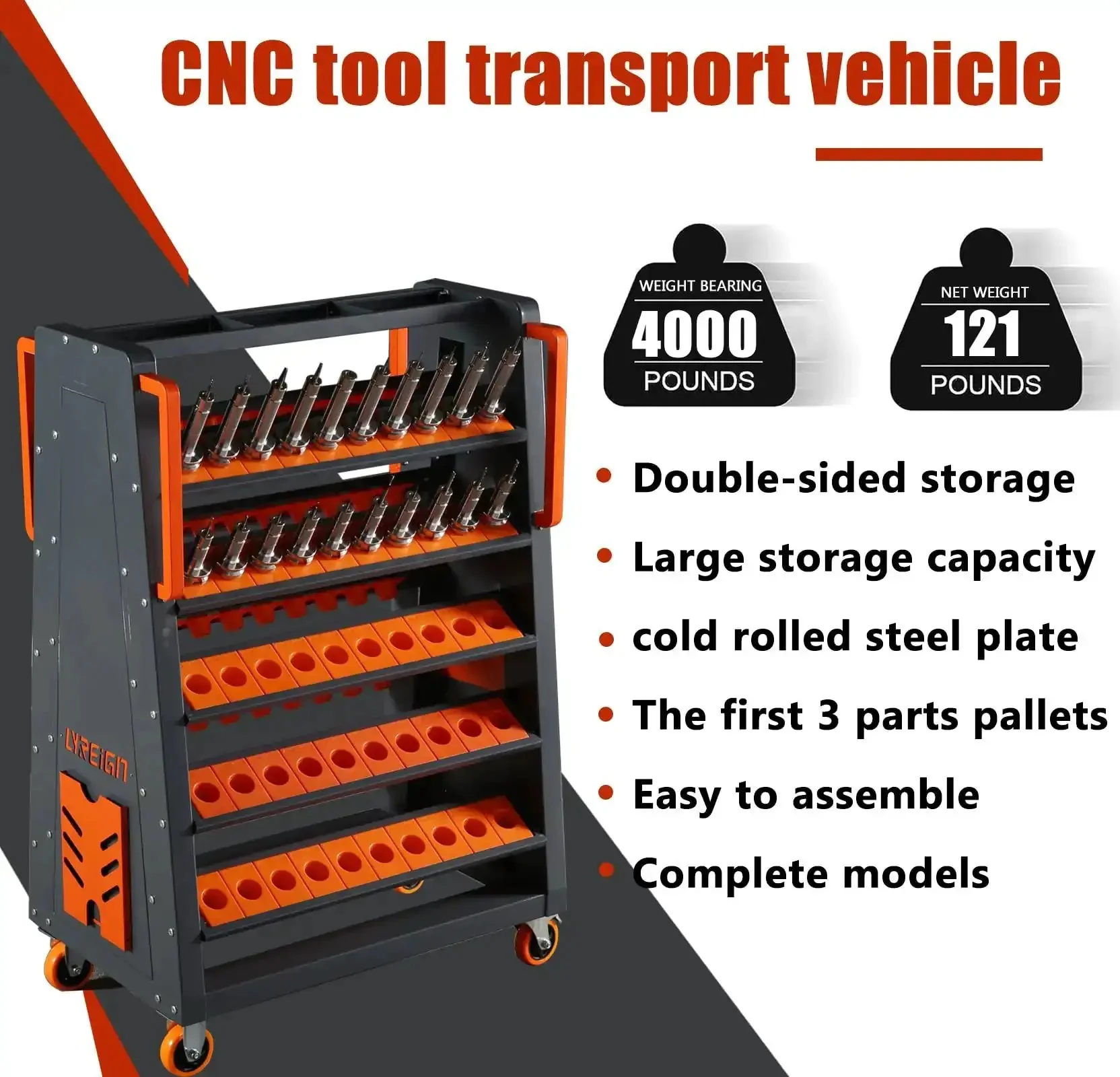 40 Taper CNC Tool Cart With Five Tier Rolling Stand And Wheels Mobile Tool Holder For CNC Lathes 40 Taper Tool Holder Set CNC Tool Organizer And Storage Cart For Shop Garage Storehouse - Image 2