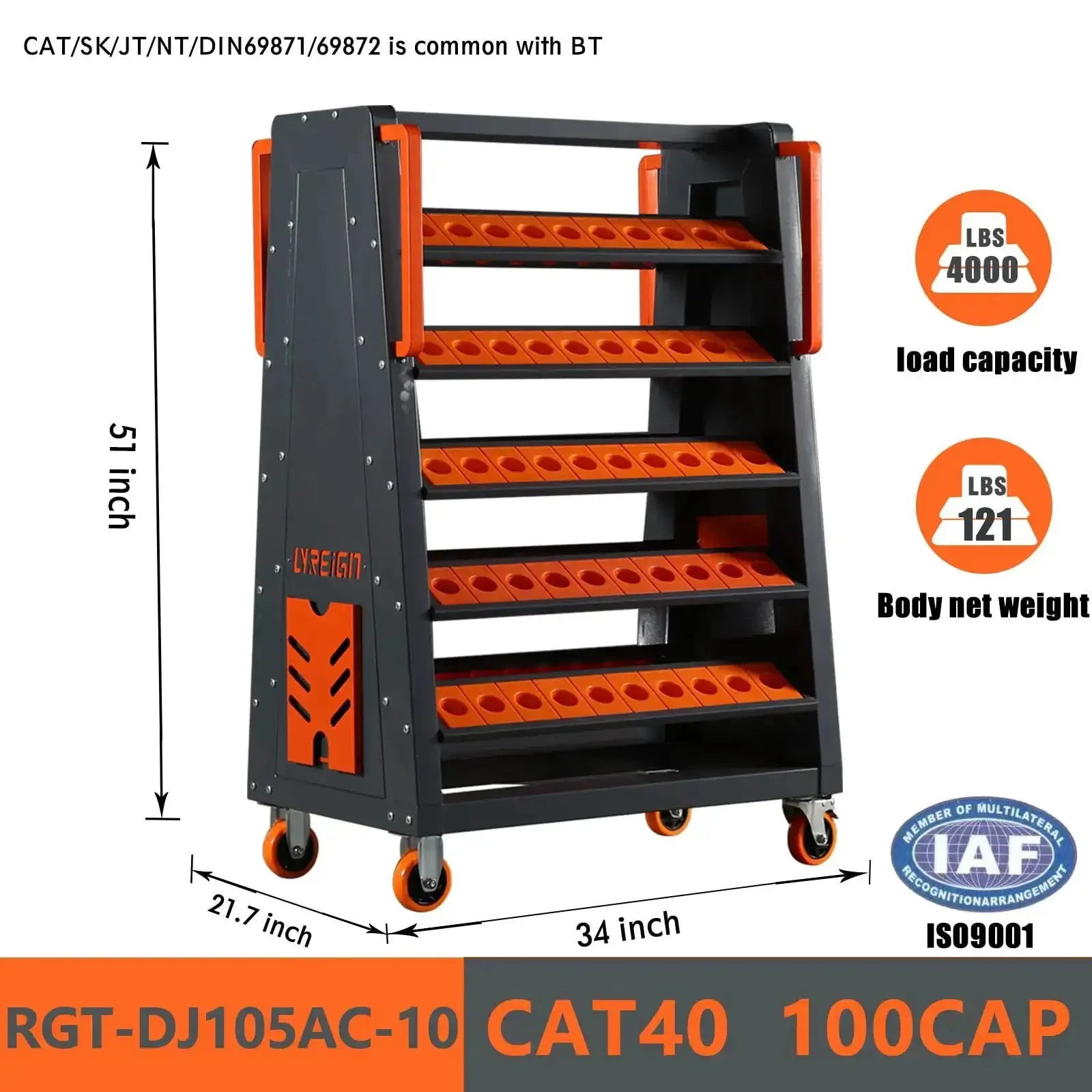 40 Taper CNC Tool Cart With Five Tier Rolling Stand And Wheels Mobile Tool Holder For CNC Lathes 40 Taper Tool Holder Set CNC Tool Organizer And Storage Cart For Shop Garage Storehouse - Image 5