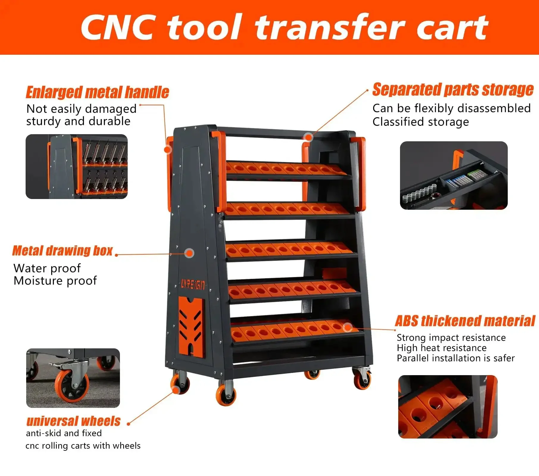40 Taper CNC Tool Cart With Five Tier Rolling Stand And Wheels Mobile Tool Holder For CNC Lathes 40 Taper Tool Holder Set CNC Tool Organizer And Storage Cart For Shop Garage Storehouse - Image 7