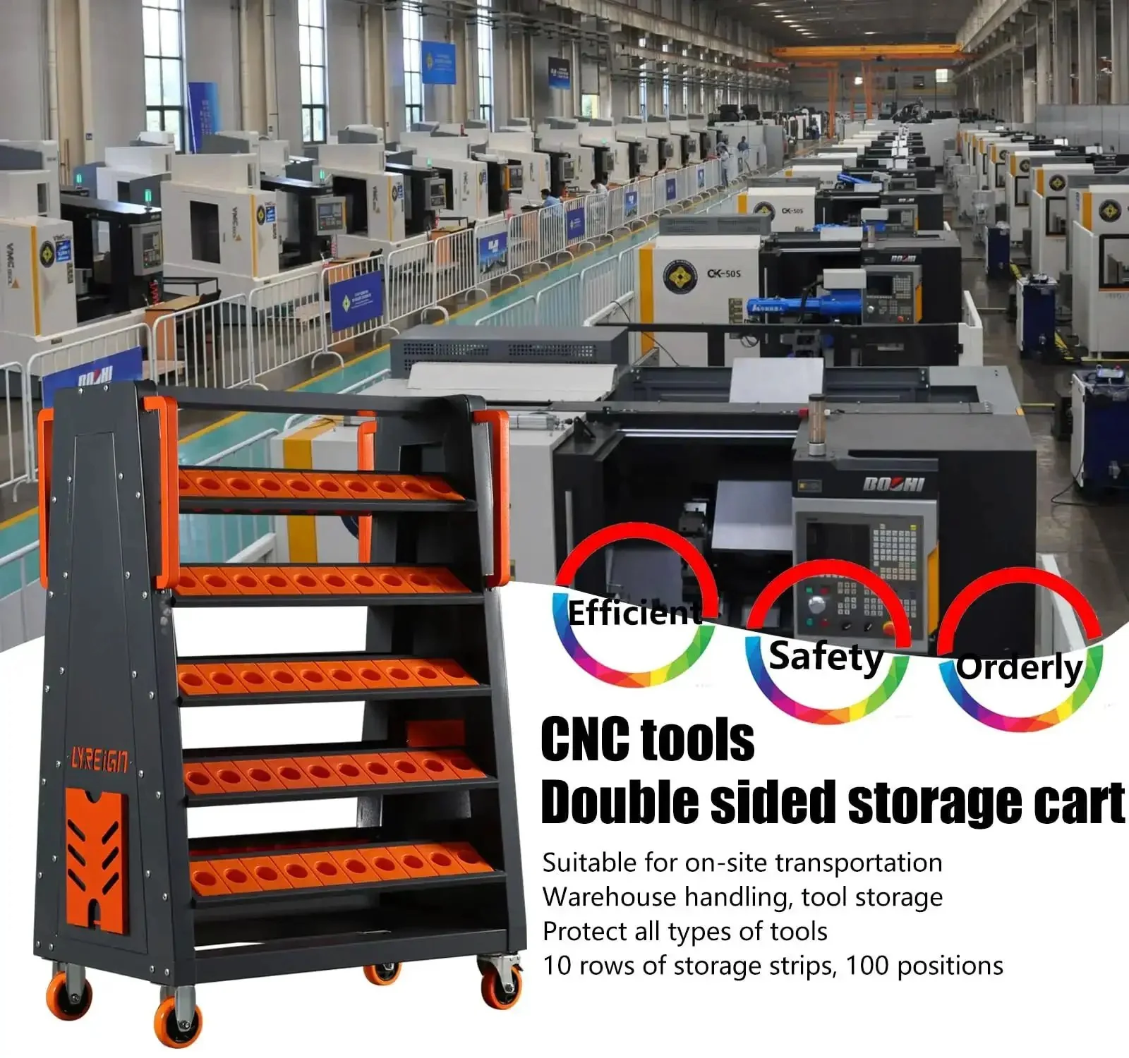 40 Taper CNC Tool Cart With Five Tier Rolling Stand And Wheels Mobile Tool Holder For CNC Lathes 40 Taper Tool Holder Set CNC Tool Organizer And Storage Cart For Shop Garage Storehouse - Image 8