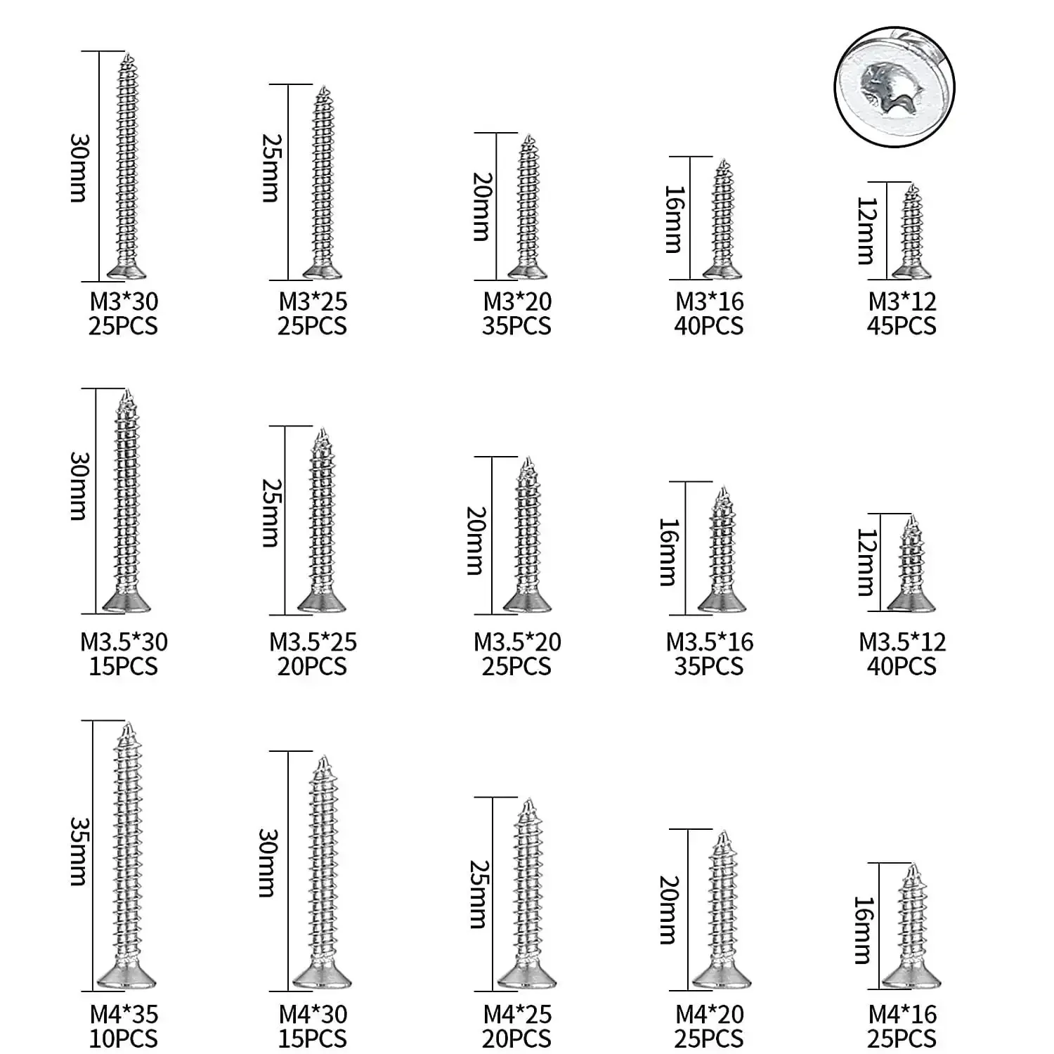 400 Pcs M3 M3.5 M4 Torx Head Self Tapping Wood Screws Pro Grade Assortment Kit In Stainless Steel With Pan Head And Flat Head Designs Includes 3 Bits For Woodworking Drywall And DIY Projects - Image 7