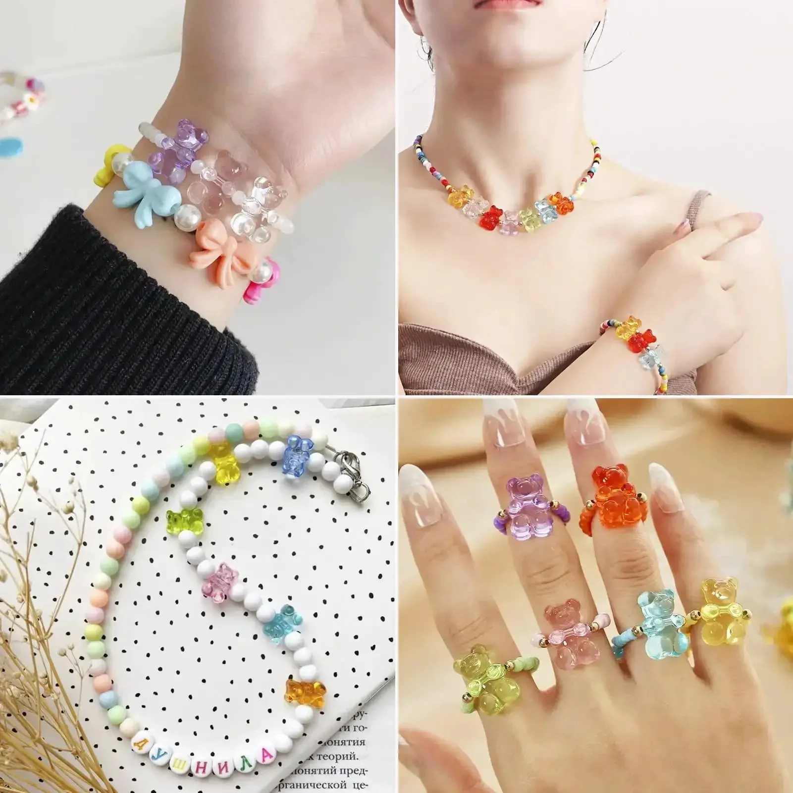400Pcs Gummy Bear Acrylic Beads Transparent 12x8mm For Jewelry Making Bracelets Earrings Necklaces DIY Craft Supplies Bulk Cute Mini Candy Bear Spacers - Image 5
