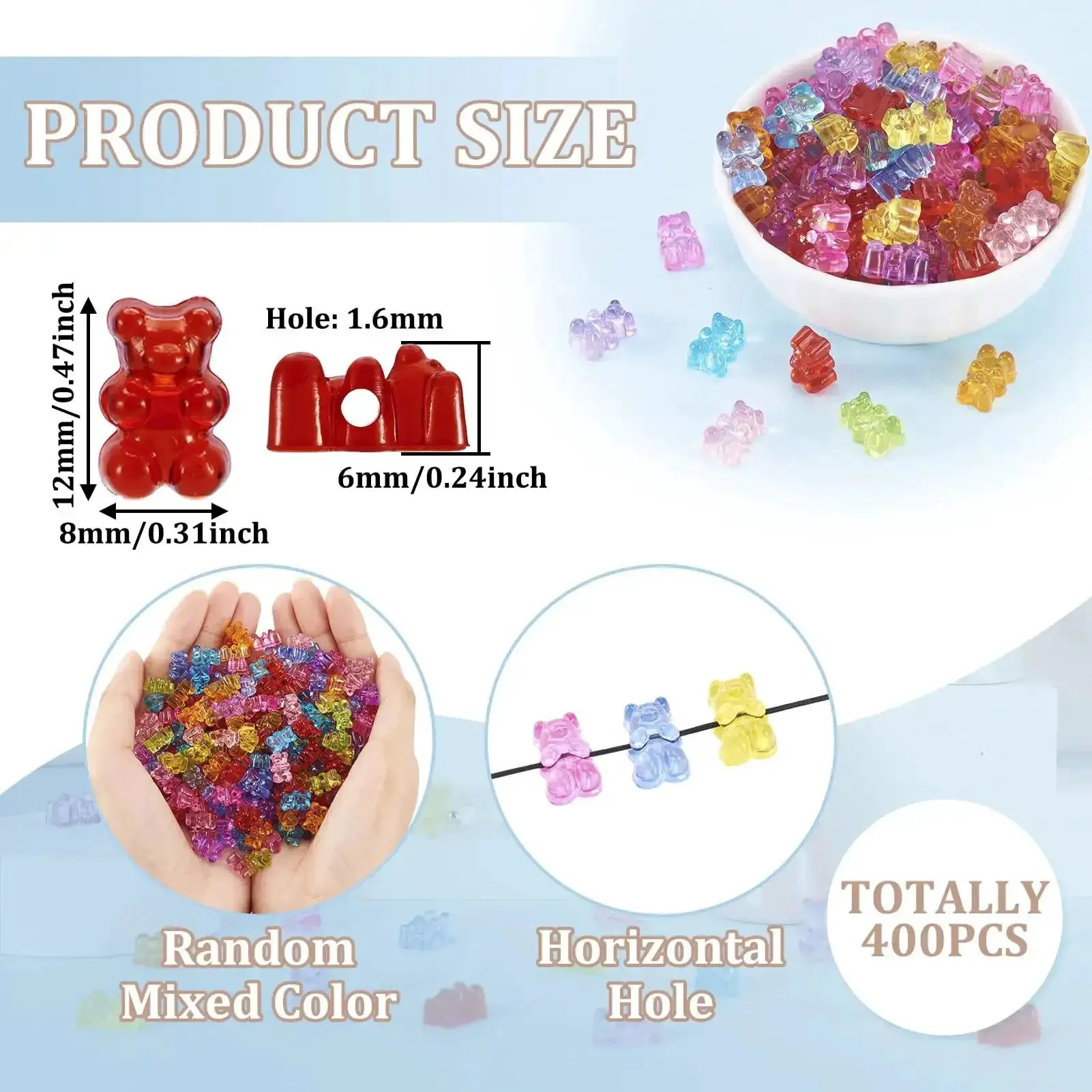 400Pcs Gummy Bear Acrylic Beads Transparent 12x8mm For Jewelry Making Bracelets Earrings Necklaces DIY Craft Supplies Bulk Cute Mini Candy Bear Spacers - Image 7