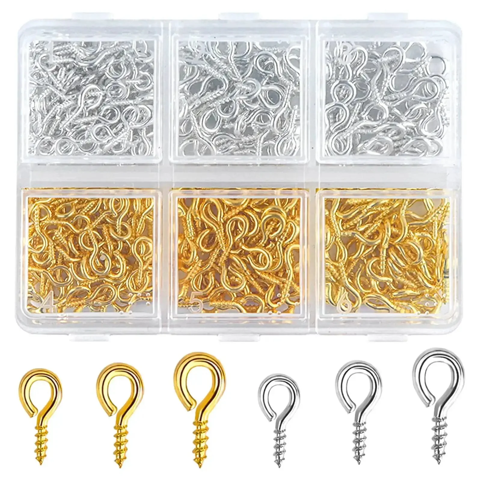 400Pcs Small Screw Eye Pins Set With Mini Eye Hooks, Threaded Eyelet Screws, Silver And Gold Clasps For Jewelry Making, Crafts, Cork Top Bottles, DIY Bead Charms And Jewelry Projects