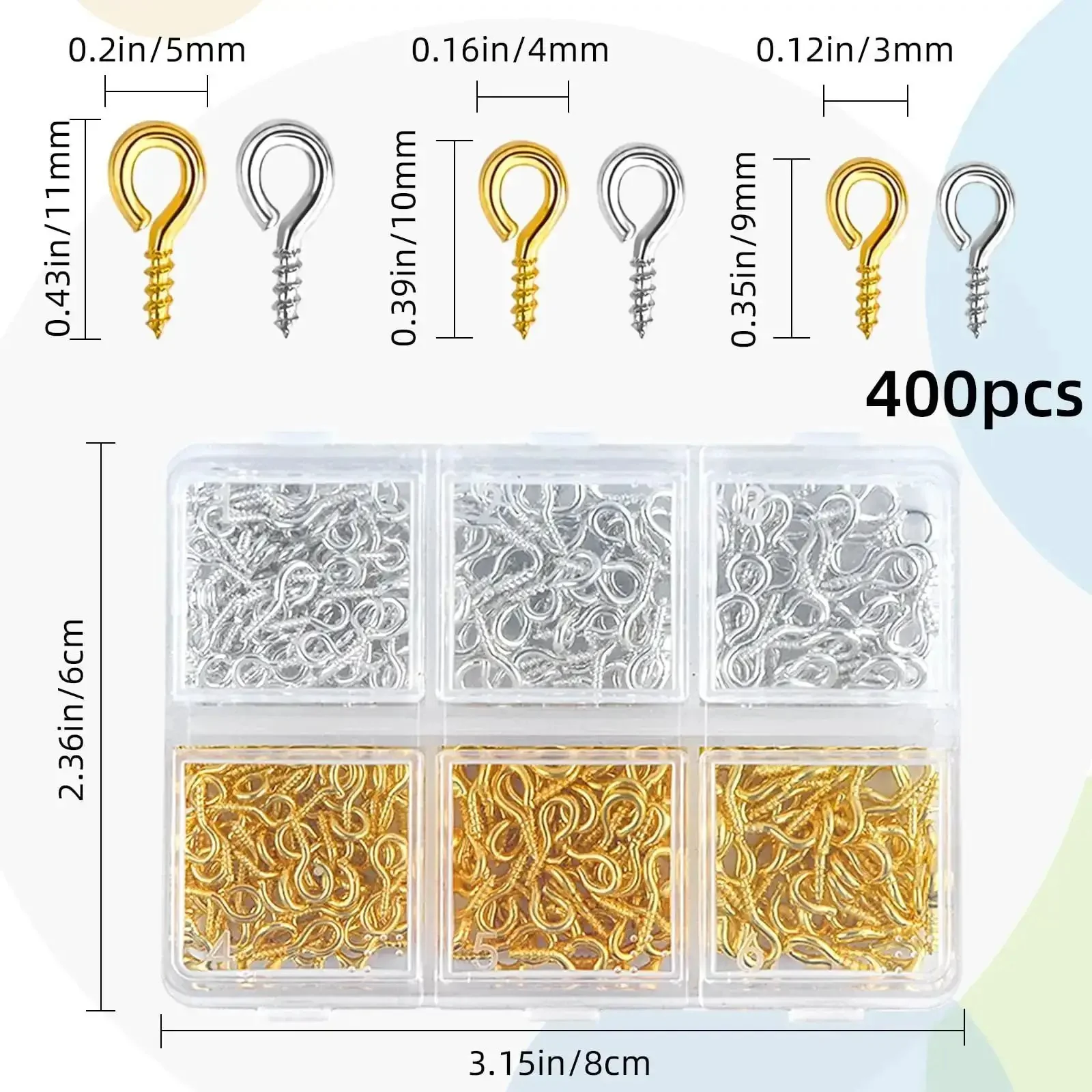 400Pcs Small Screw Eye Pins Set With Mini Eye Hooks, Threaded Eyelet Screws, Silver And Gold Clasps For Jewelry Making, Crafts, Cork Top Bottles, DIY Bead Charms And Jewelry Projects - Image 6