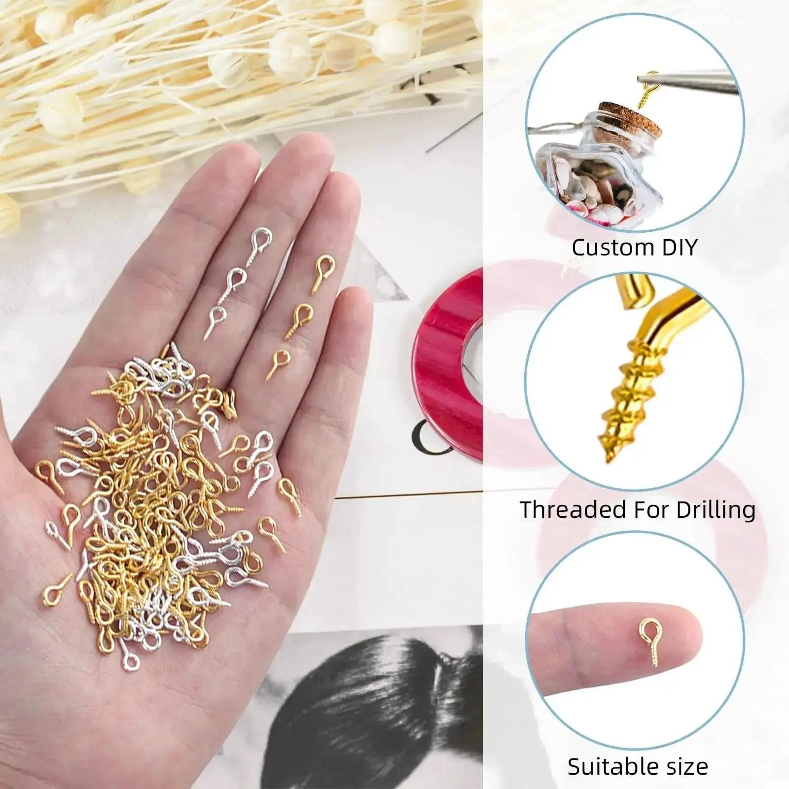 400Pcs Small Screw Eye Pins Set With Mini Eye Hooks, Threaded Eyelet Screws, Silver And Gold Clasps For Jewelry Making, Crafts, Cork Top Bottles, DIY Bead Charms And Jewelry Projects - Image 7