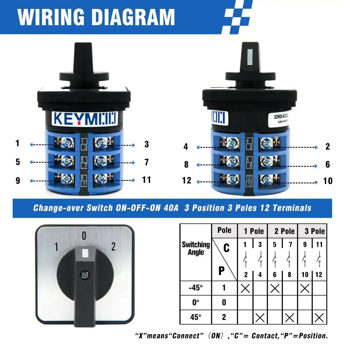 40A 660V Rotary Changeover Switch 3 Position 3 Pole 12 Terminals Universal Selector Two Way 3NO 3NC Yellow Fork Terminals Flame Retardant PC Housing Heavy Duty Workhorse - Image 6