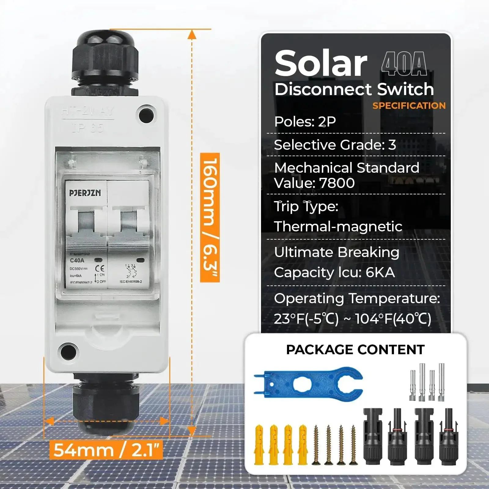 40Amp 550V DC Solar Panel Disconnect Switch For Solar PV Homes Mini Circuit Breaker Box Easy Install With Premium Copper Coil Wide Handle Battery Ready Safety Switch For Solar Power - Image 3