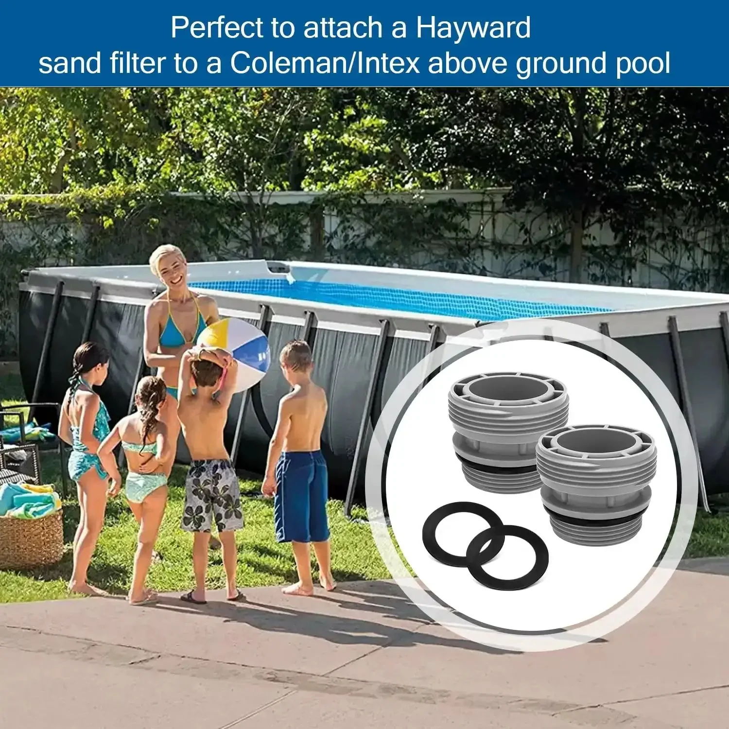 40mm To One And One Half Inch Pool Hose Adapter Kit For Attaching 40mm Hoses To Hayward Filter Pumps, No Hassle Quick Connect, Leak Free Above Ground Pool Connections, 4 Pack, Grey - Image 2