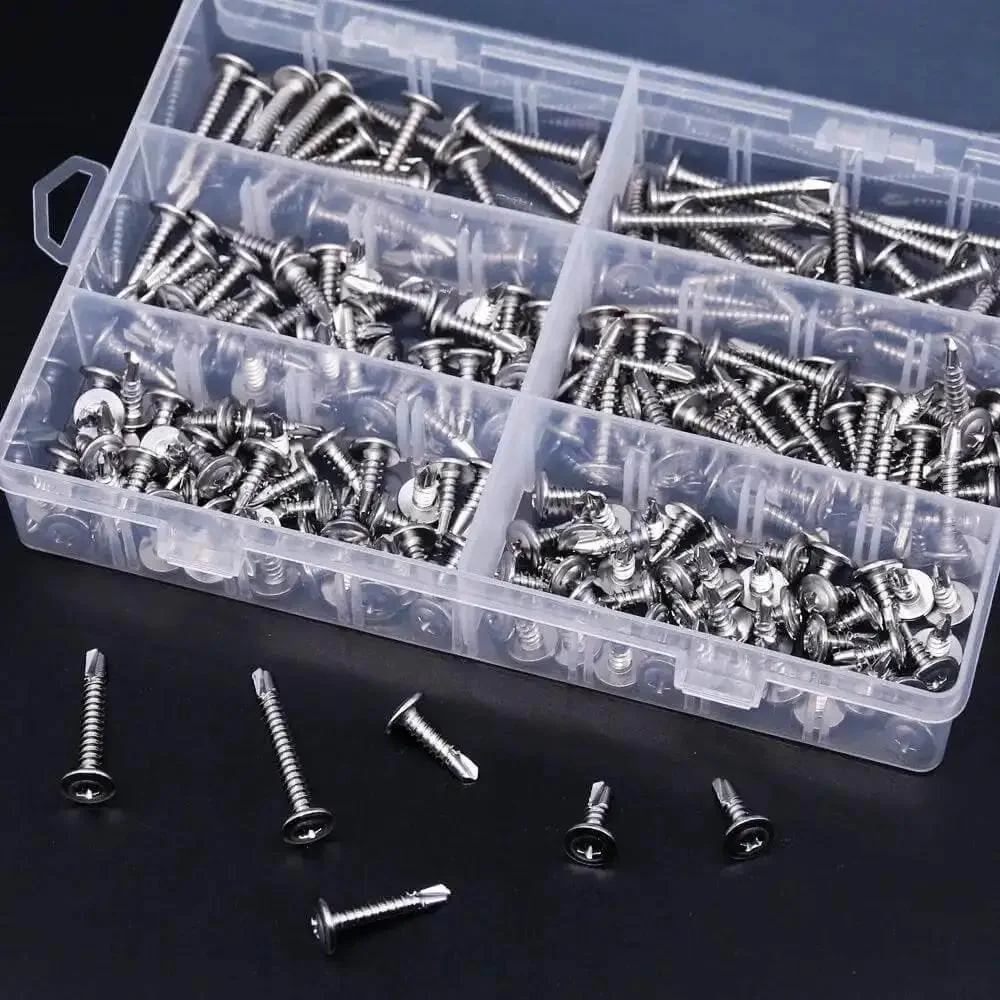 410 Stainless Steel Self Drilling Screws Kit For Metal With Wafer Head Phillips Drive Six Size Assortment From Ten By Half Inch To Ten By One And A Half Inch 200 Count Pack For Sheet Metal Tek Screws - Image 3