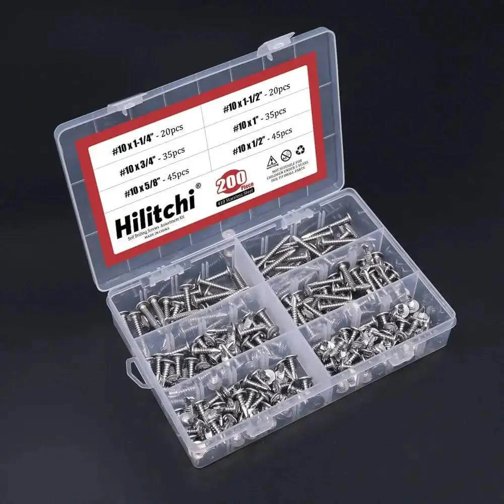 410 Stainless Steel Self Drilling Screws Kit For Metal With Wafer Head Phillips Drive Six Size Assortment From Ten By Half Inch To Ten By One And A Half Inch 200 Count Pack For Sheet Metal Tek Screws - Image 4