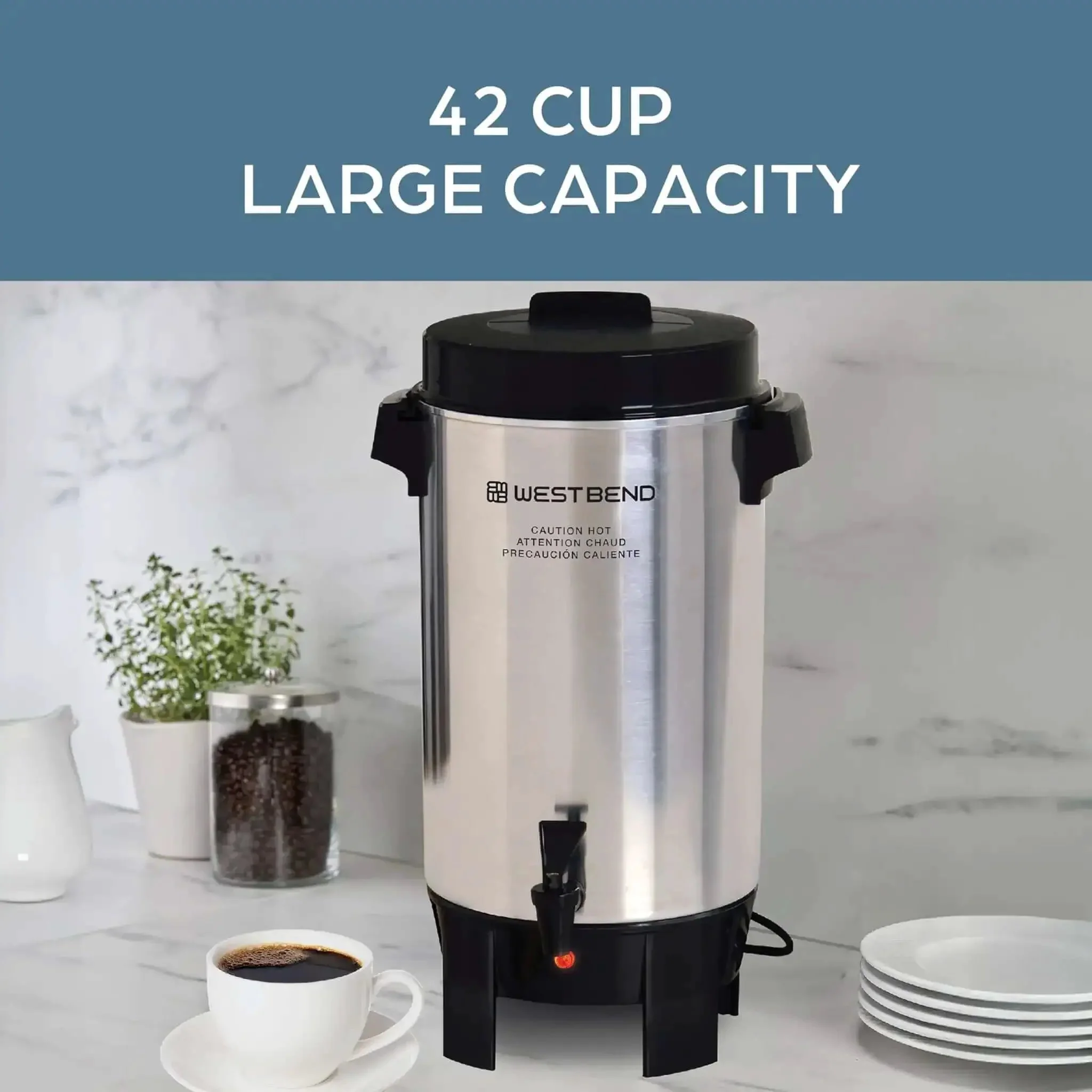 42-Cup Coffee Urn With Automatic Temperature Control, Quick One Cup Per Minute Brew, Easy Cleanup, In-Basket Measuring Guide, Ready Light, Large-Capacity Silver Server - Image 9