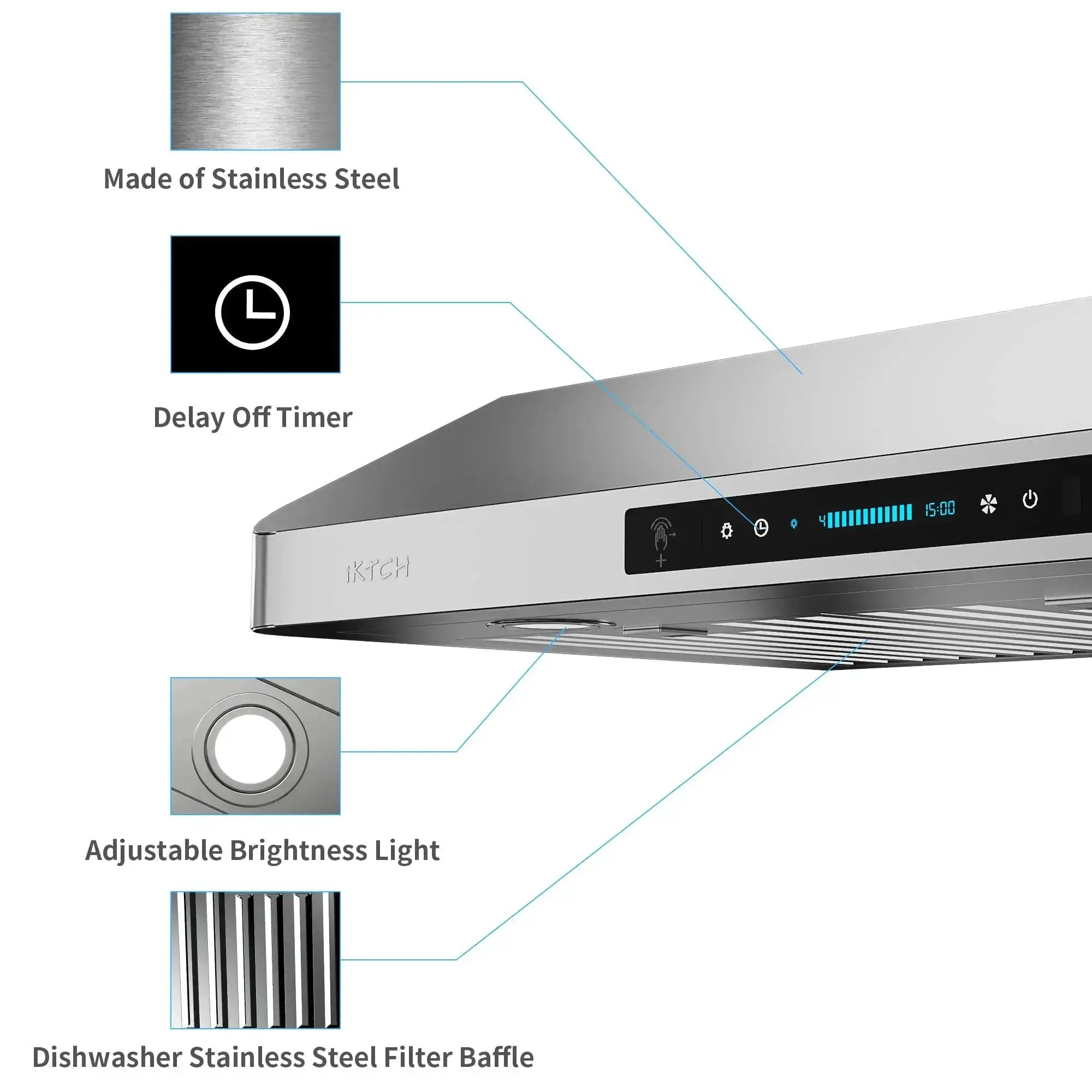 42 Inch Under Cabinet Range Hood With 900 CFM Dual Motors, Four Speed Gesture Sensing And Touch Control, Stainless Steel Kitchen Vent With Three Baffle Filters, Ultra Quiet Heavy Duty Design For Quick Smoke And Odor Removal - Image 4