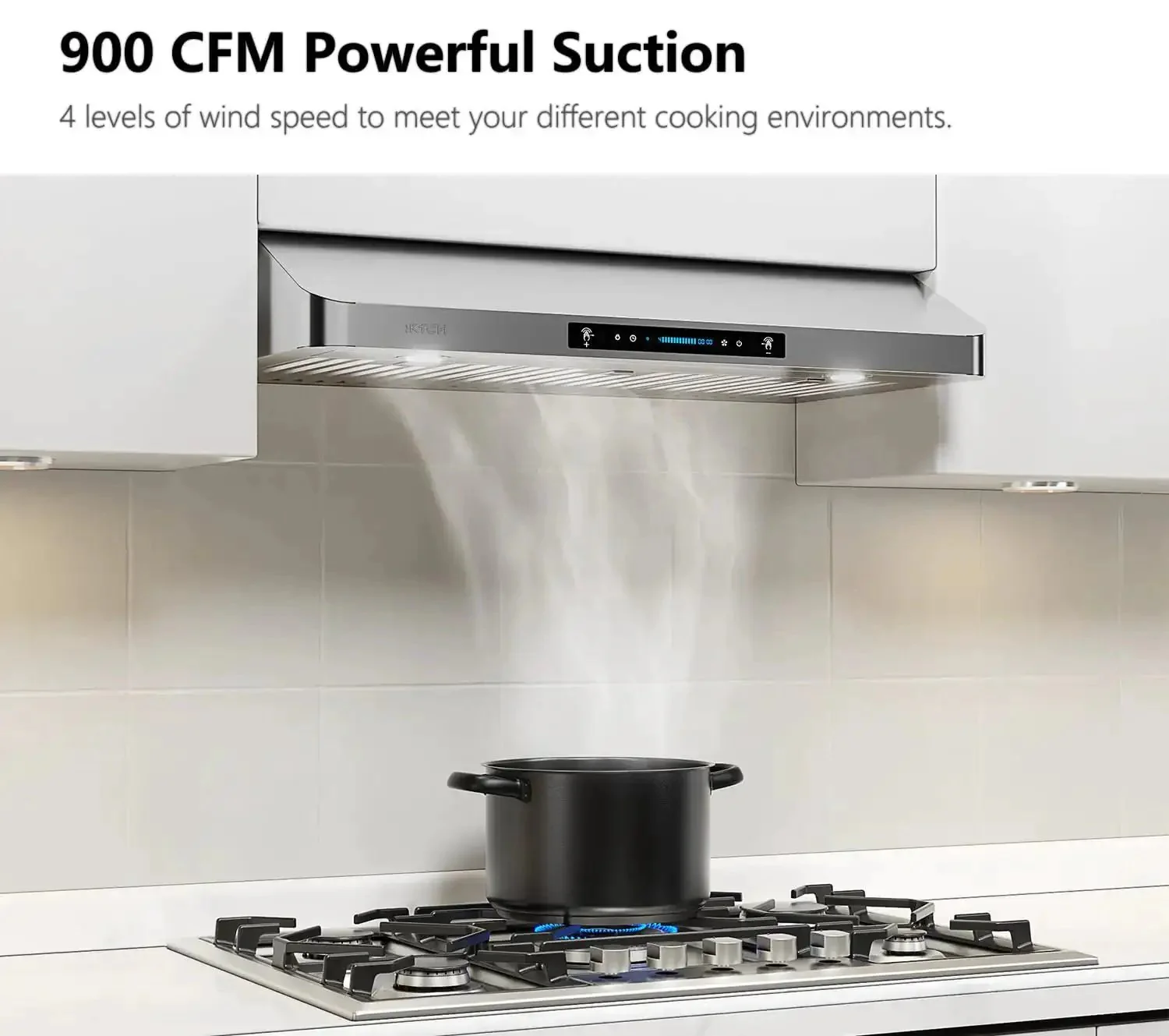 42 Inch Under Cabinet Range Hood With 900 CFM Dual Motors, Four Speed Gesture Sensing And Touch Control, Stainless Steel Kitchen Vent With Three Baffle Filters, Ultra Quiet Heavy Duty Design For Quick Smoke And Odor Removal - Image 7