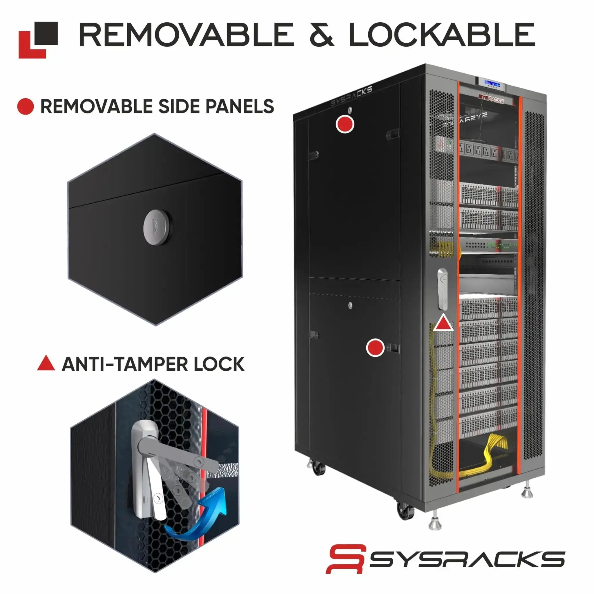 42U Server Rack Cabinet On Wheels With Glass Door 32 Inch Deep Network Enclosure For Standard 19 Inch Equipment 4 Cooling Fans Temperature Controller Adjustable Shelf And 8 Way PDU For IT And AV Gear - Image 6