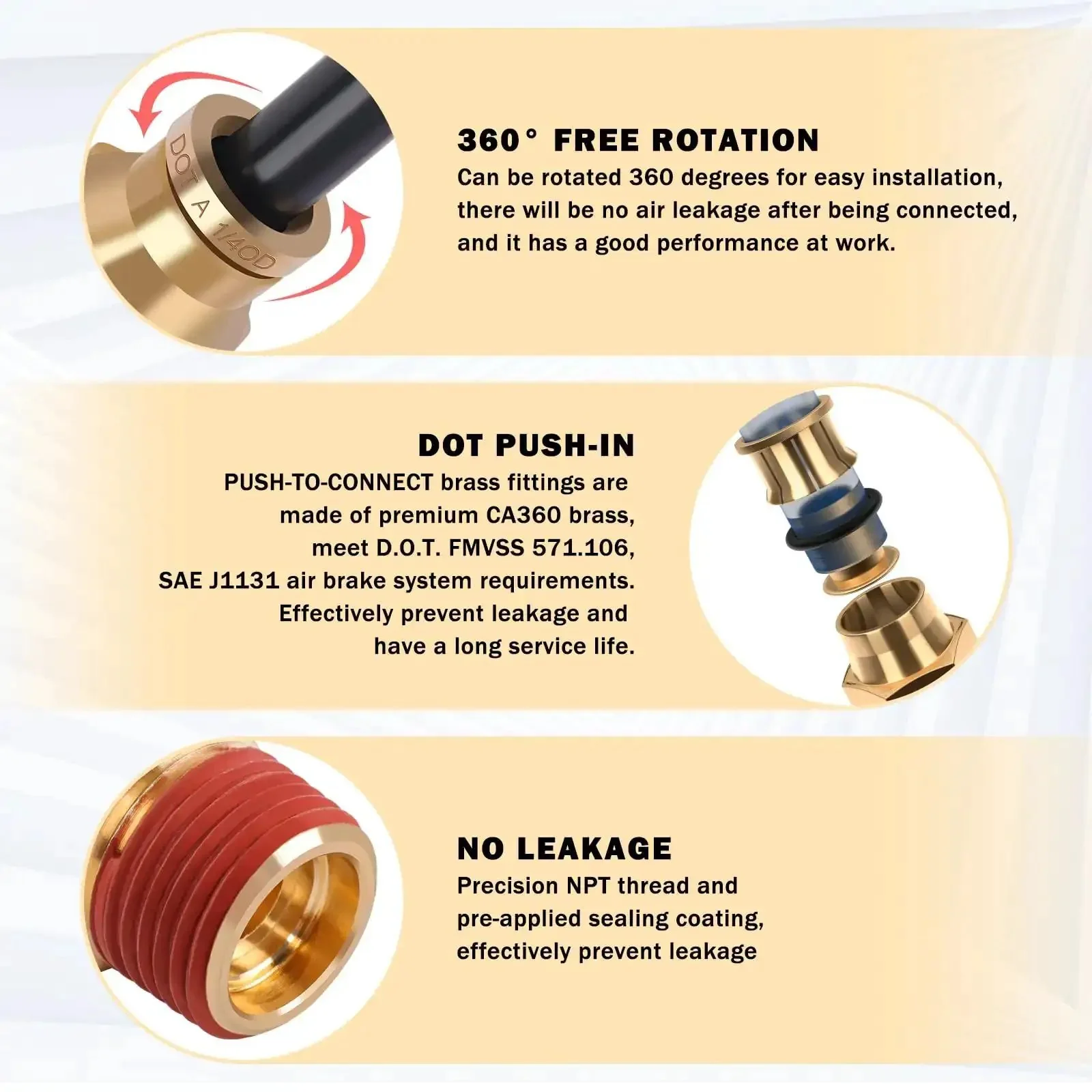 43 Piece Brass DOT Air Brake Fitting Kit With Push To Connect 1/4 In 3/8 In 1/2 In Quick Connect And NPT Thread Tubing Fittings For Truck And Industrial Air Systems Pro Grade - Image 3