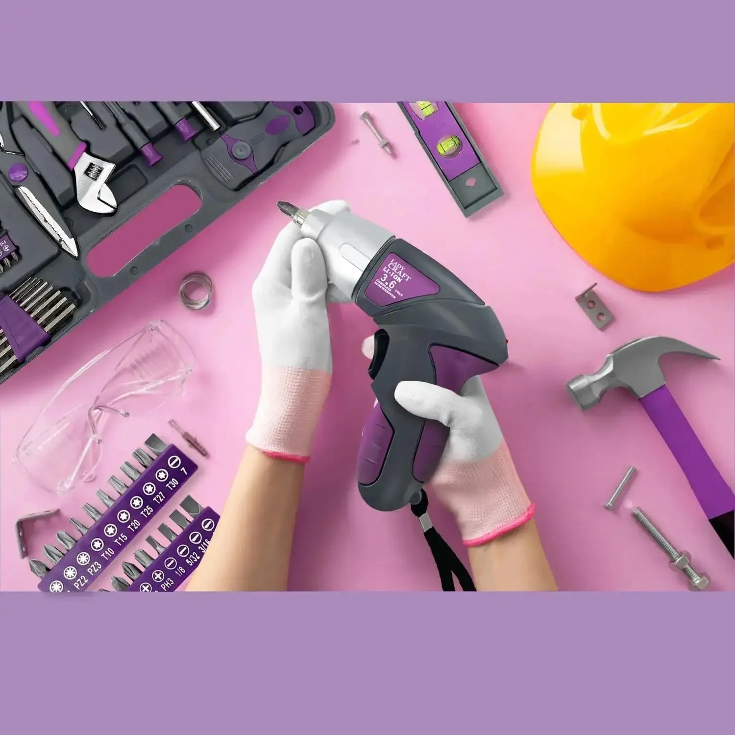 44 Piece 4V Cordless Screwdriver Tool Kit Set in Pink for Women, Includes Storage Case, Home Repair Essentials, Handy DIY Kit, Gift Set for Her, Lady Tools Collection Ladycraft - Image 3