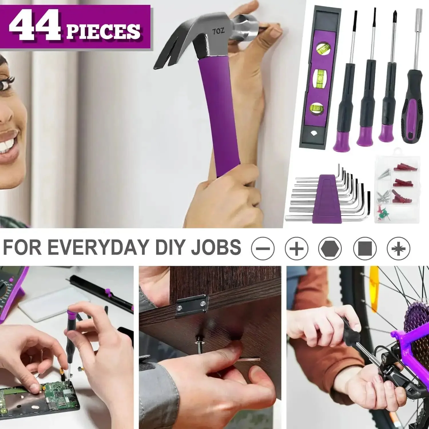 44 Piece 4V Cordless Screwdriver Tool Kit Set in Pink for Women, Includes Storage Case, Home Repair Essentials, Handy DIY Kit, Gift Set for Her, Lady Tools Collection Ladycraft - Image 5