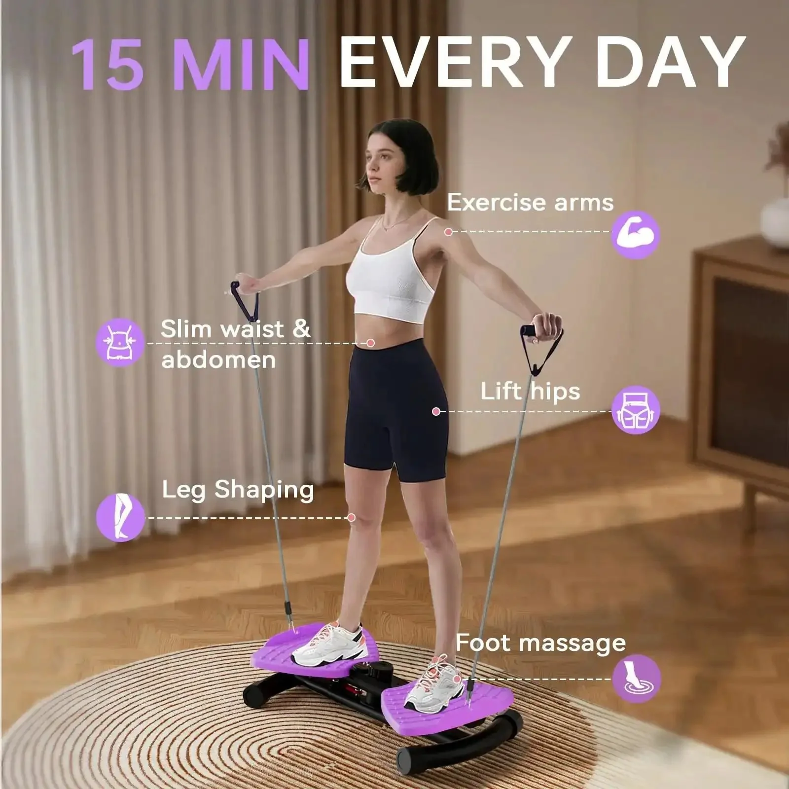 440 Lbs Weight Capacity Waist Twister Machine for Slim Waist and Core with Smart LED Display Performance Ultra Quiet 20dB Exercise Tool for Women and Men Purple - Image 6