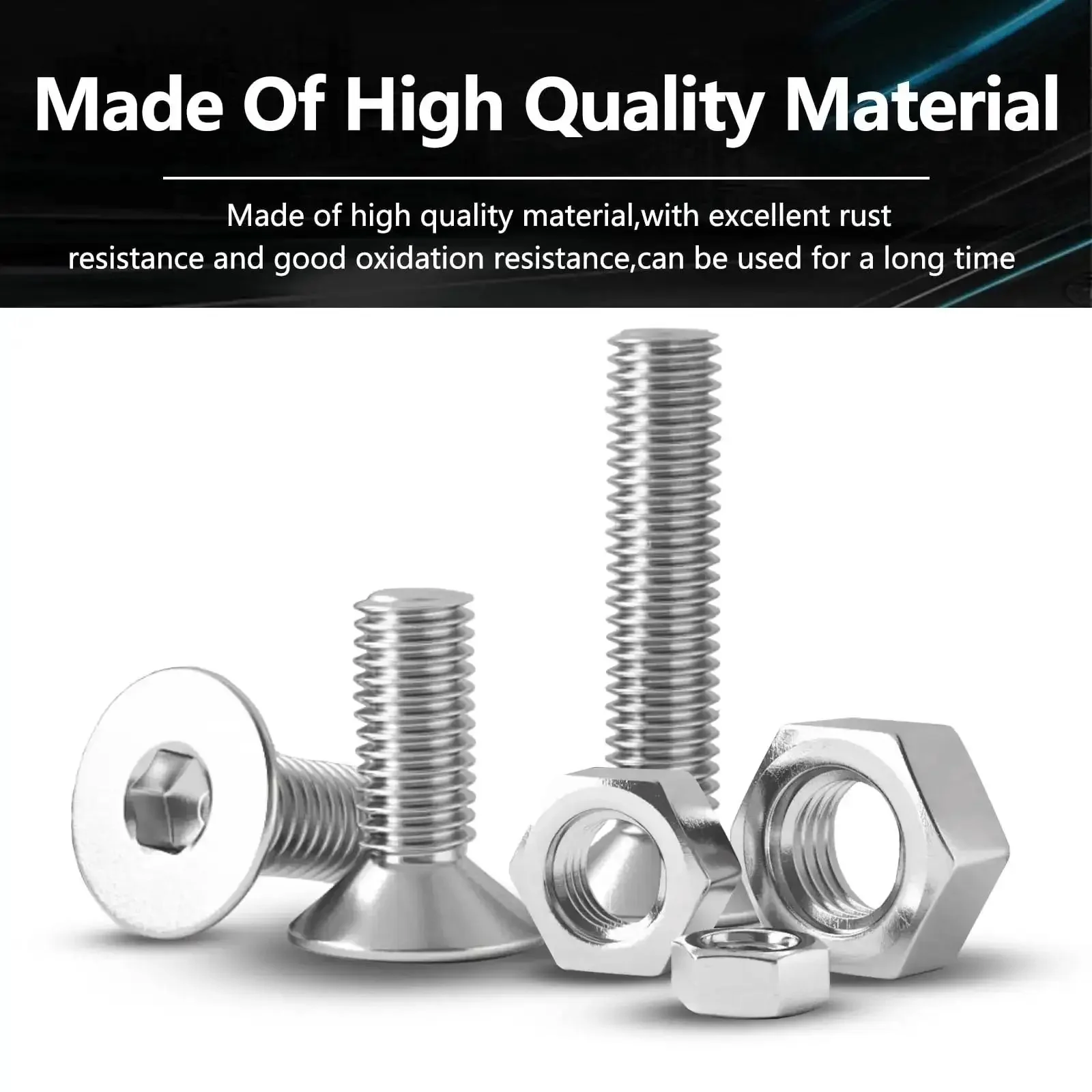 440 Piece Flat Hex Socket Head Cap Screws Kit In 304 Stainless Steel M3 M4 M5 Metric Threads With Countersunk Allen Drive Bolts And Nuts Perfect For DIY Projects And Heavy Duty Fix Ups All Purpose Metric Fastener Hardware Assortment - Image 6