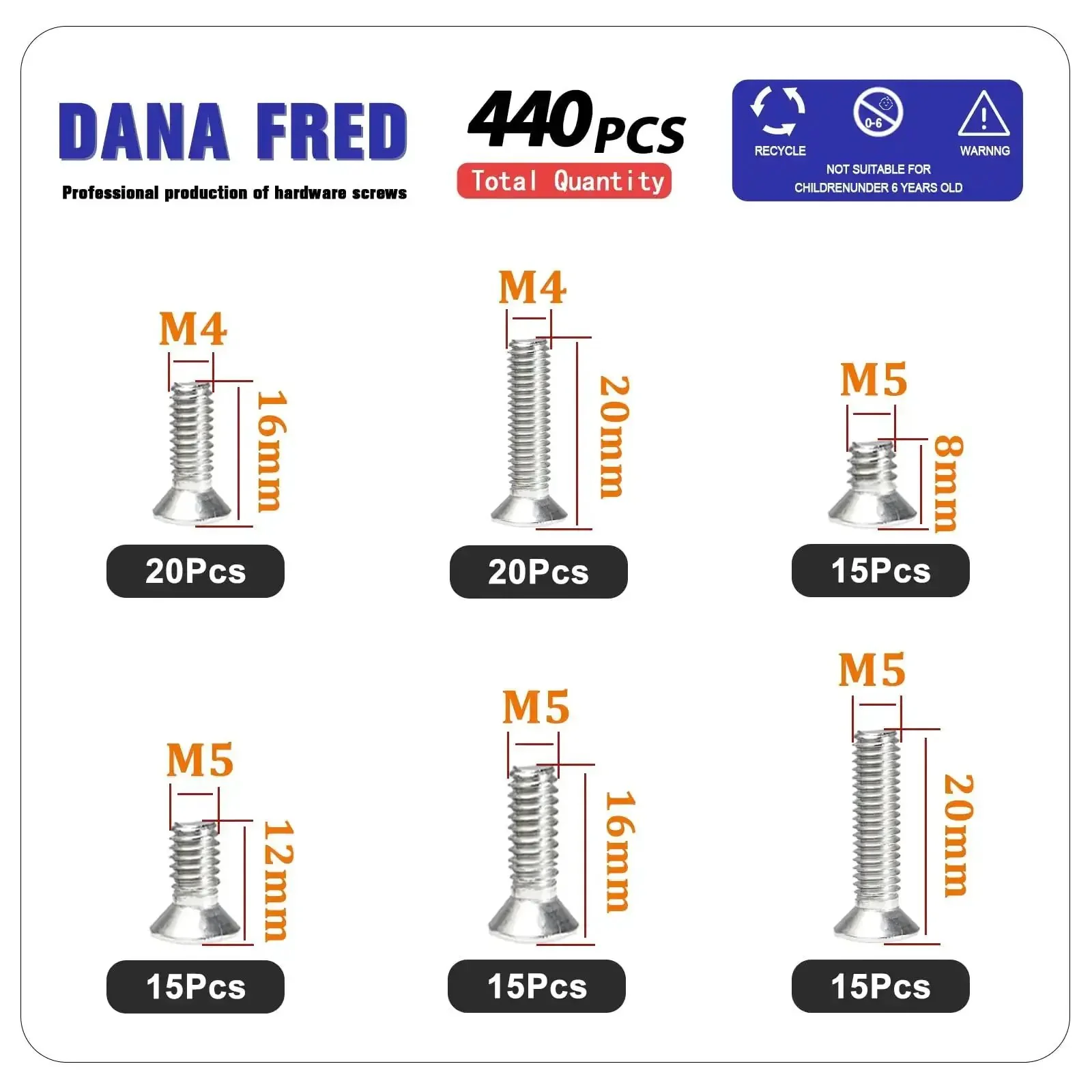 440 Piece Flat Hex Socket Head Cap Screws Kit In 304 Stainless Steel M3 M4 M5 Metric Threads With Countersunk Allen Drive Bolts And Nuts Perfect For DIY Projects And Heavy Duty Fix Ups All Purpose Metric Fastener Hardware Assortment - Image 8