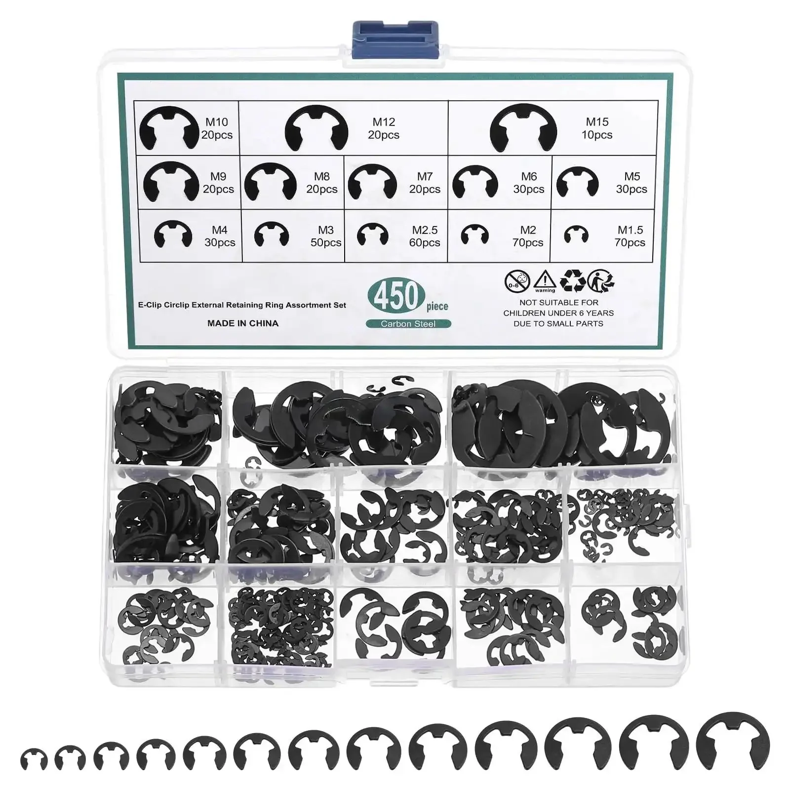450 Piece External Retaining Rings Kit Manganese Steel Circlip Snap Ring Set For Valves Electrical Appliances Cars Cylinders And Tools Black Finish Great For DIY Auto Repair And Home Projects