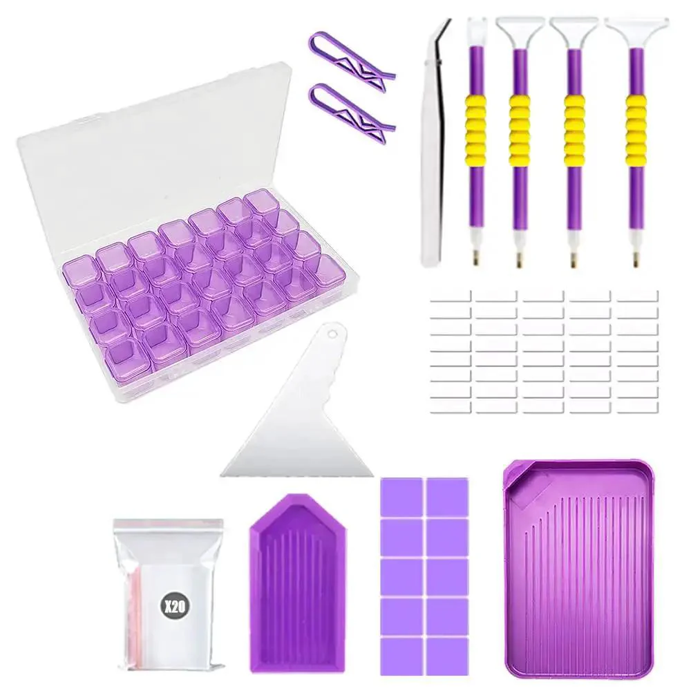 46 Piece DIY Diamond Painting Tools And Accessories Kit With Multiple Pen Sizes Tweezers Glue Diamond Correction And A 28 Bottle Storage Box For Easy Desk Organization Perfect For Adults Craft Lovers At Home