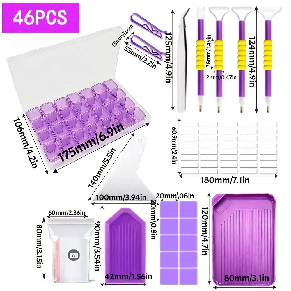 46 Piece DIY Diamond Painting Tools And Accessories Kit With Multiple Pen Sizes Tweezers Glue Diamond Correction And A 28 Bottle Storage Box For Easy Desk Organization Perfect For Adults Craft Lovers At Home - Image 7