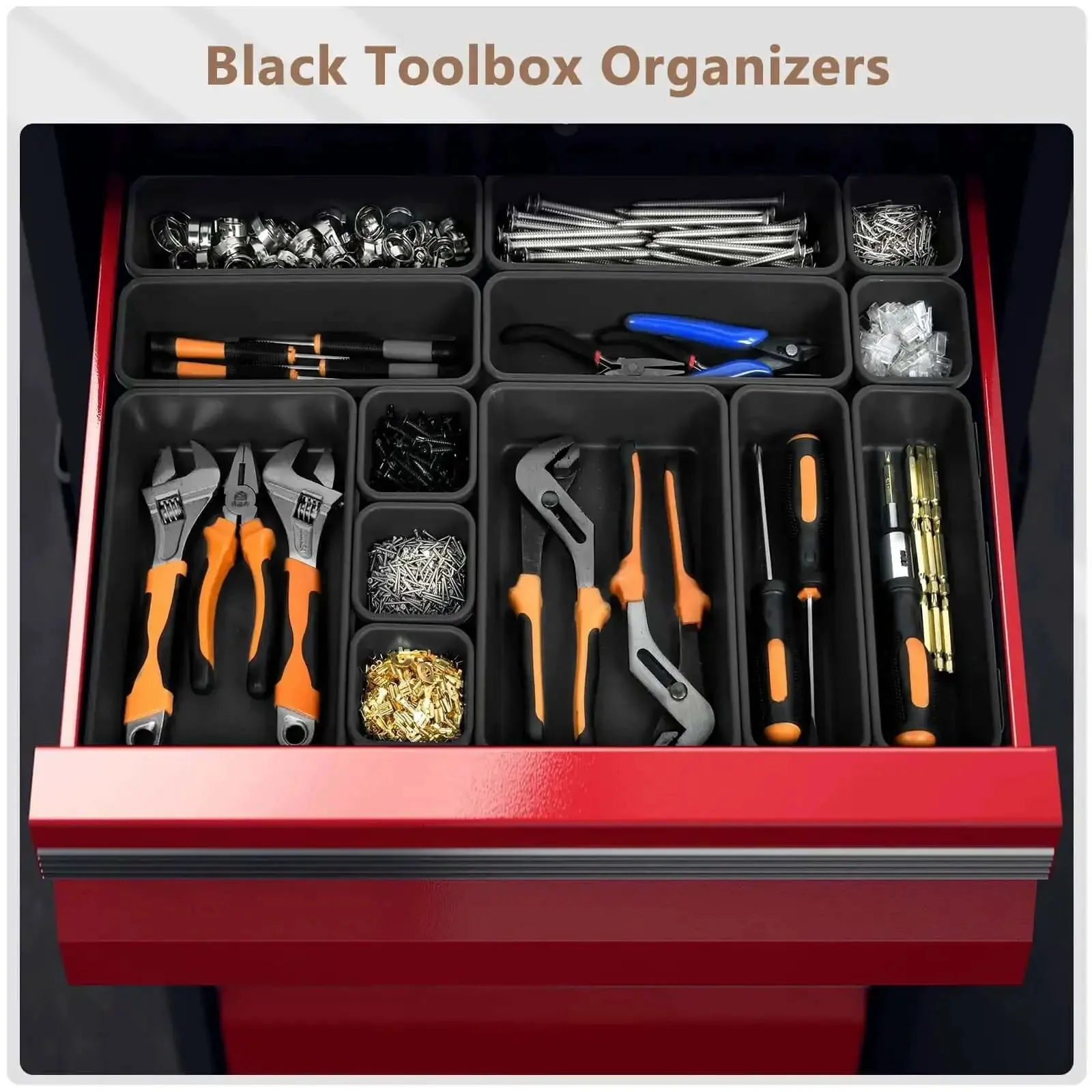 46 Piece Tool Box Organizer Tray Divider Set In Black With Five Sizes For Garage And Bathroom Drawer Organizer Bin Home Storage And Rolling Tool Chest Cart Cabinet Workbench Small Parts Sorting - Image 5