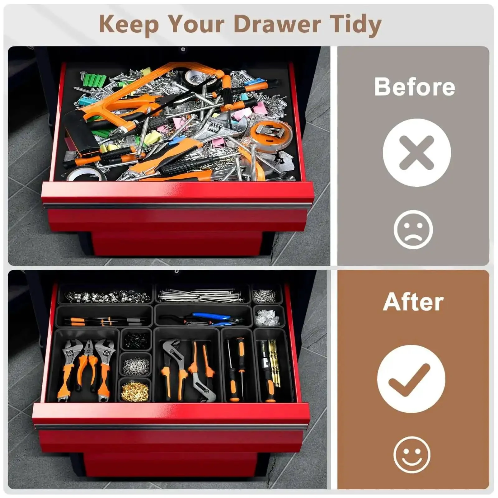 46 Piece Tool Box Organizer Tray Divider Set In Black With Five Sizes For Garage And Bathroom Drawer Organizer Bin Home Storage And Rolling Tool Chest Cart Cabinet Workbench Small Parts Sorting - Image 6