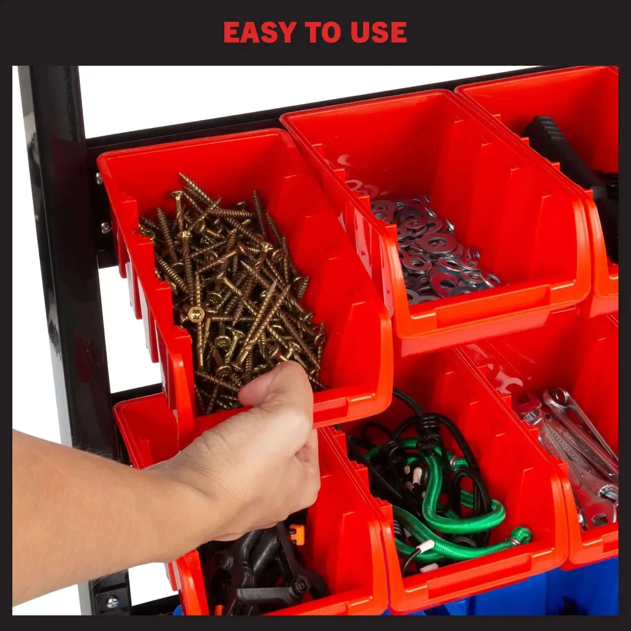 47 Bin Garage Organizer Rack With 15 Large And 32 Small Bins, Tabletop Or Wall Mount Steel Storage, Removable Stackable Garage Storage Bins For Nuts Bolts Hardware Or Office Supplies, Heavy Duty Small Parts Organizer - Image 3