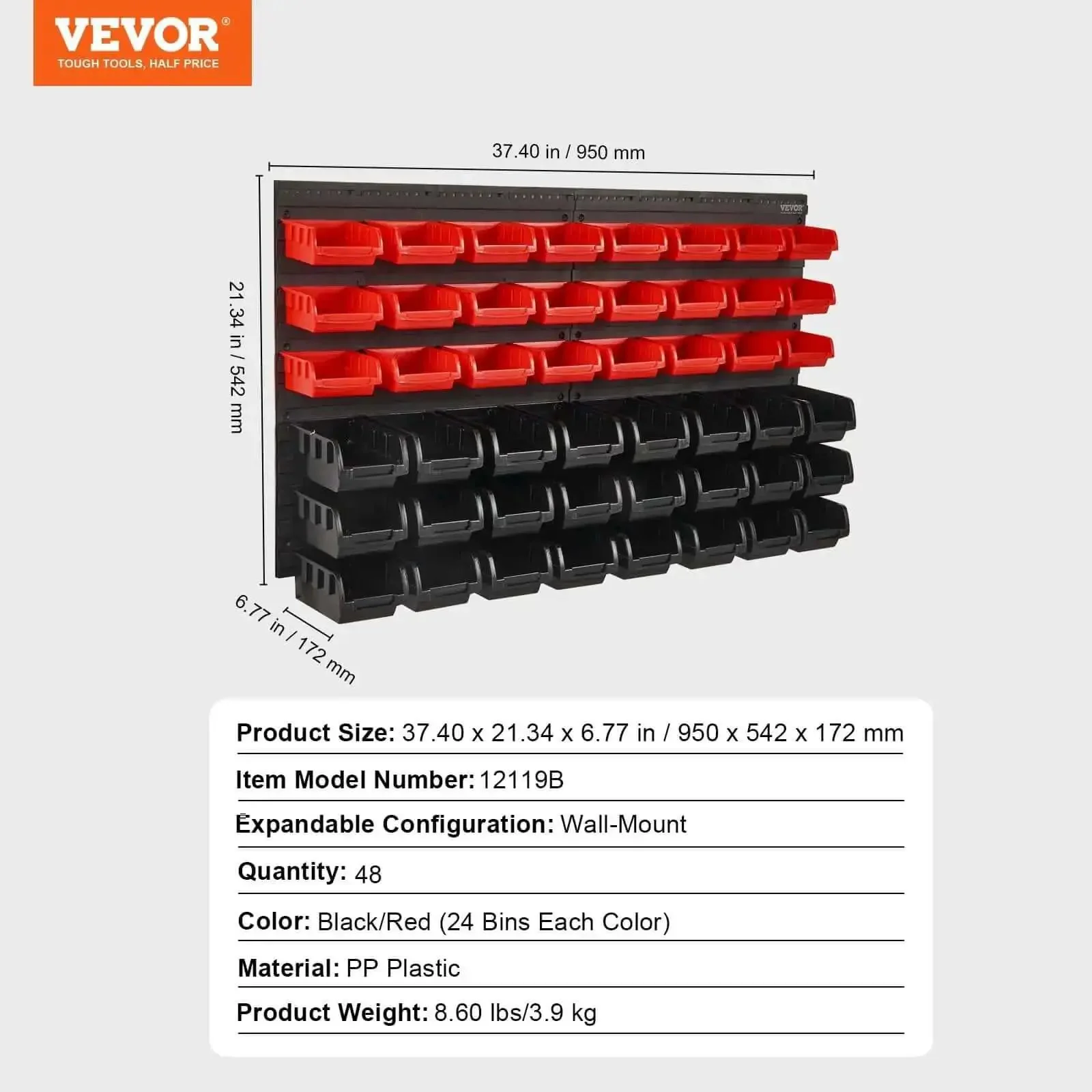 48 Bin Wall Mounted Storage Bins Rack Organizer For Garage And DIY Shop Tools Ready For Screws Nuts Bolts Nails Beads And Small Hardware With Durable Wall Panels And Stackable Flexible Design - Image 4