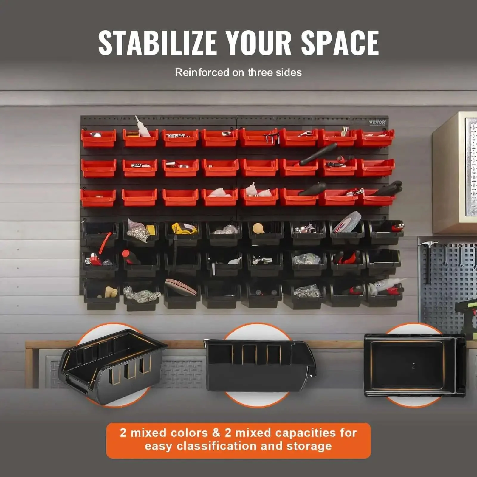 48 Bin Wall Mounted Storage Bins Rack Organizer For Garage And DIY Shop Tools Ready For Screws Nuts Bolts Nails Beads And Small Hardware With Durable Wall Panels And Stackable Flexible Design - Image 7