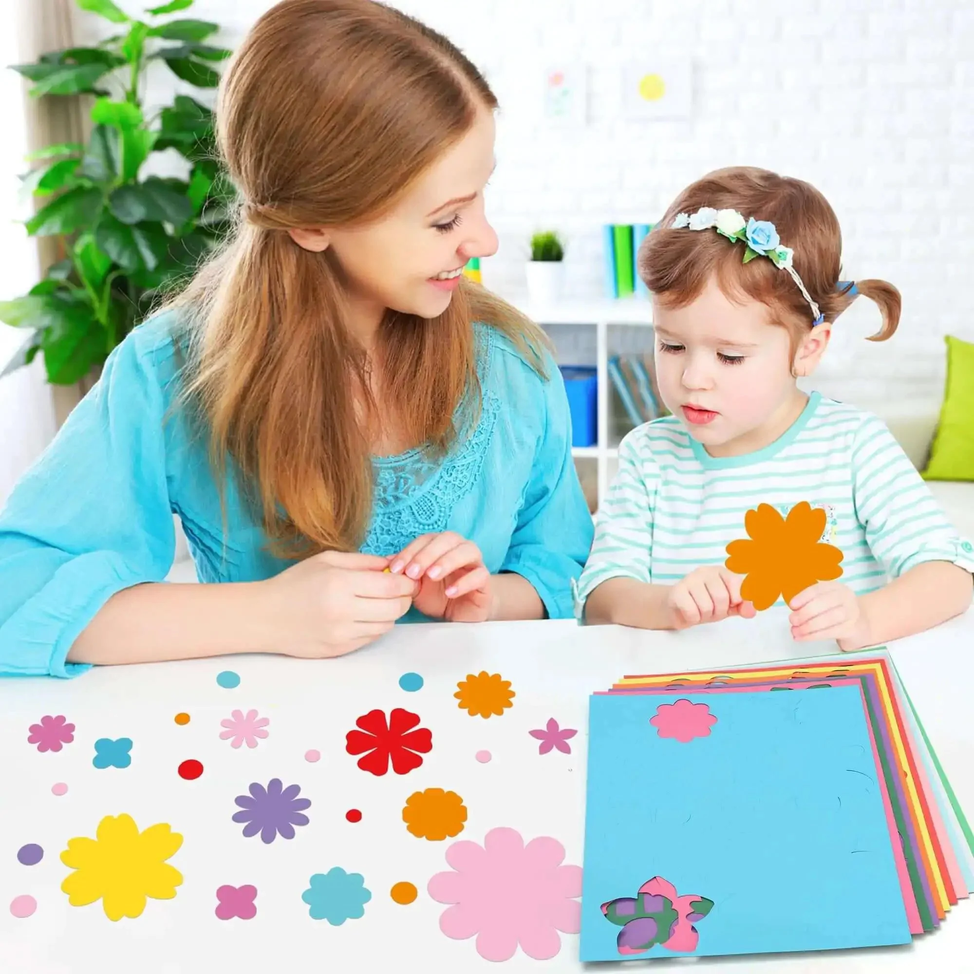 482 Piece DIY Flower Cutouts Set With Colorful 2 Sided Cardstock Flowers Die Cuts And Glue Points For Kids Spring Crafts Pre Cut Classroom Bulletin Board Decorations Includes Stems And Leaves For Creative Arrangements - Image 3