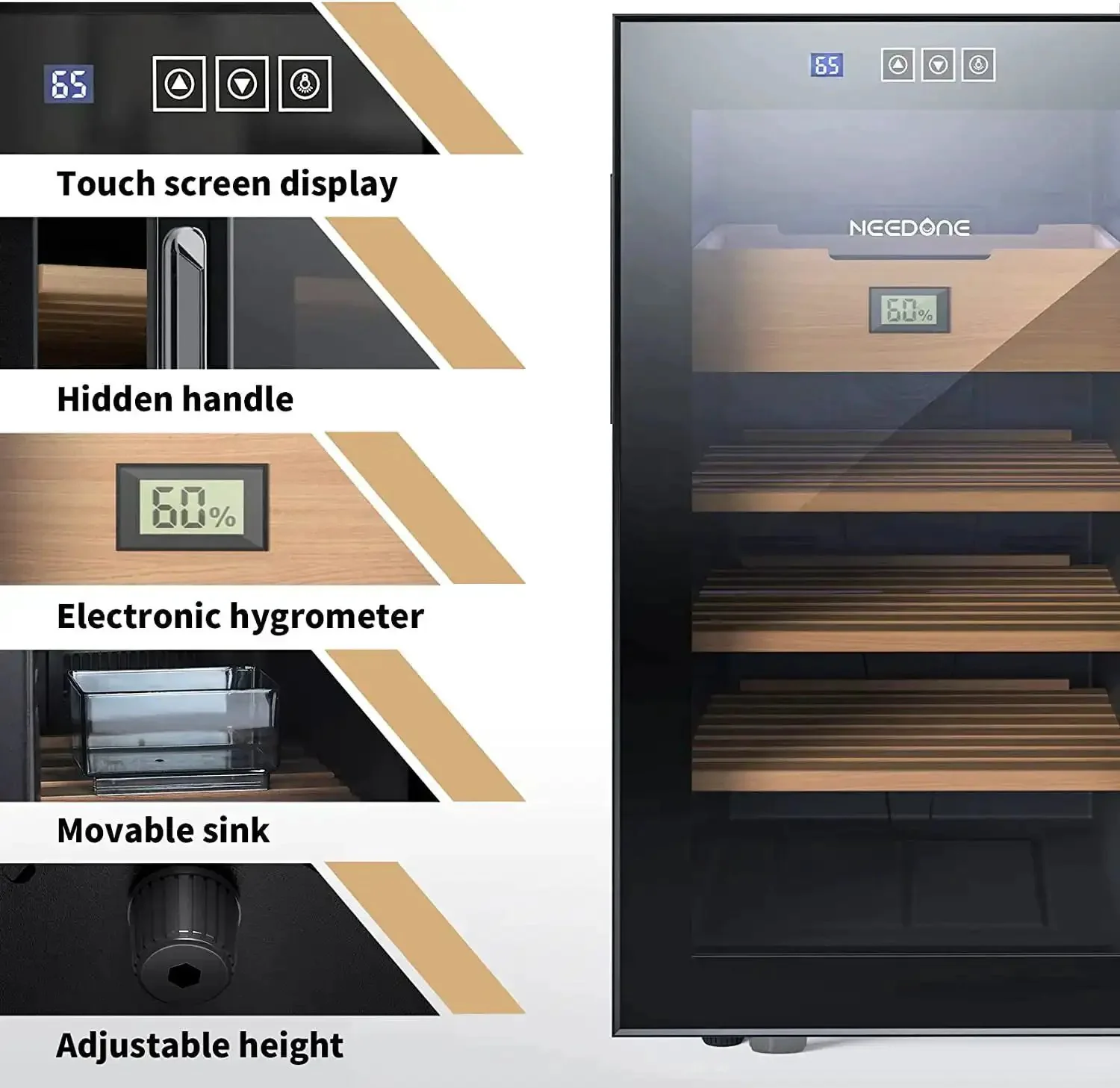 48L Electric Cigar Humidor Cabinet With Cooling And Heating Temperature Control, Holds 300 Cigars, Spanish Cedar Shelves And Drawer With Hygrometer, Ultra Quiet Semi Heat Tech, Four Tier Design, Ideal Gift For Men And Collectors - Image 4