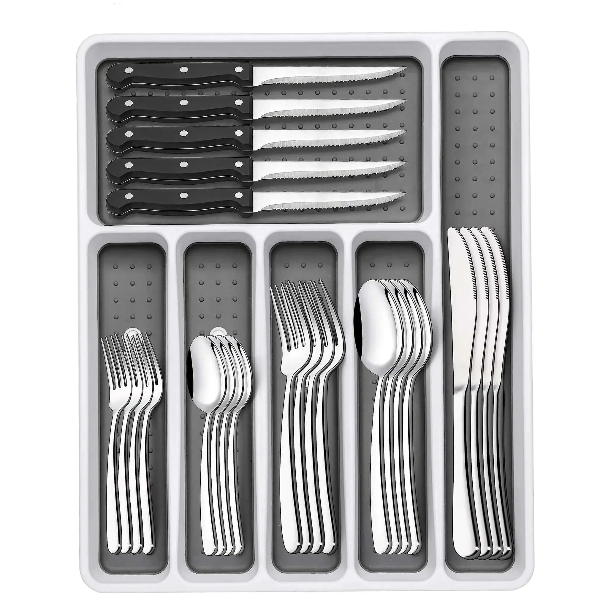 49 Piece Silverware Set With Drawer Organizer For 8 People Built Tough For Everyday Home Use Heavy Duty Cutlery With Steak Knives Rust Proof Mirror Polished And Dishwasher Safe