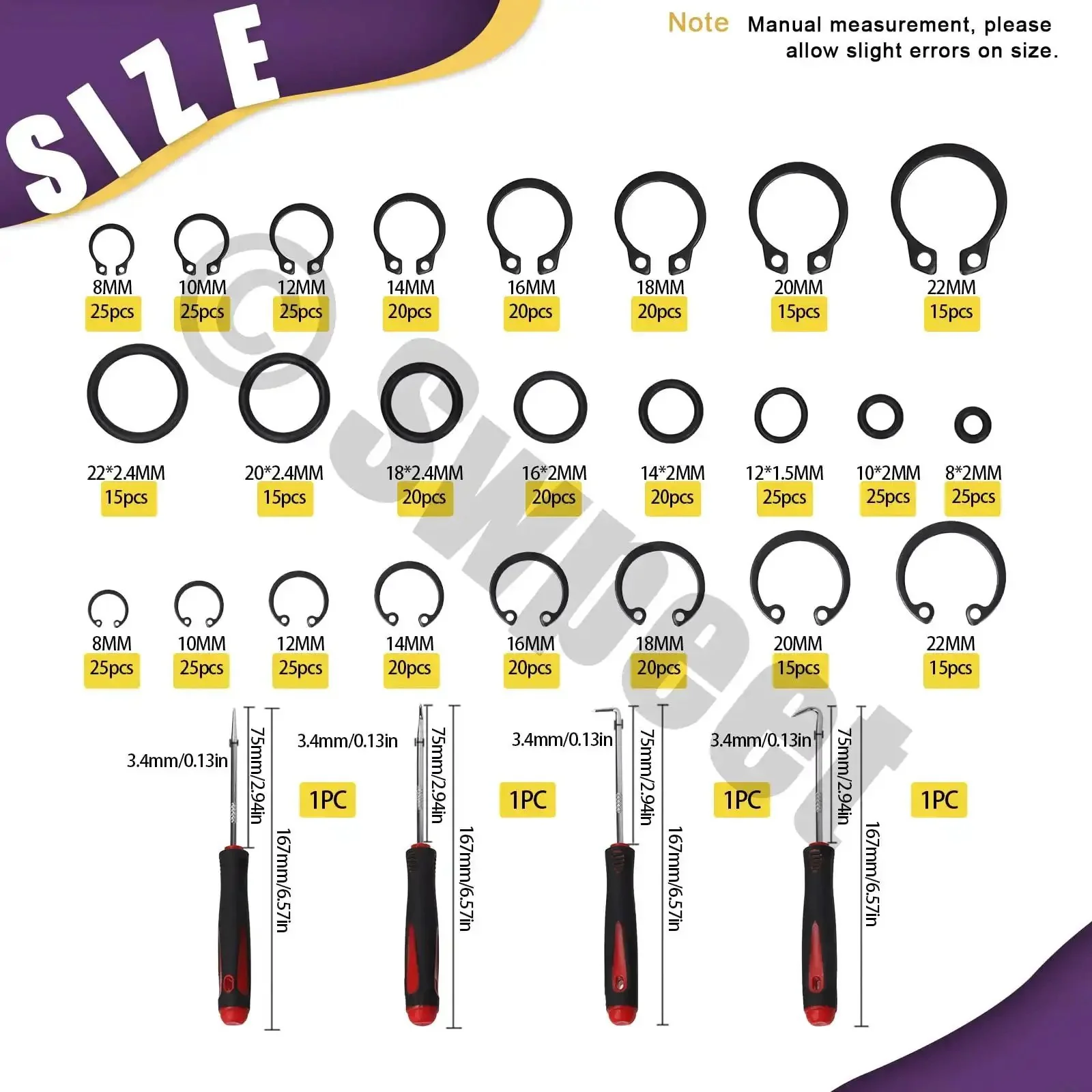 499 Piece Universal O Ring And Retaining Ring Kit For 8mm To 22mm External And Internal Circlips Alloy Steel Snap Rings With Short Pick And Hook Pin Clips Plumbing Repair Essentials For DIY Pros - Image 7