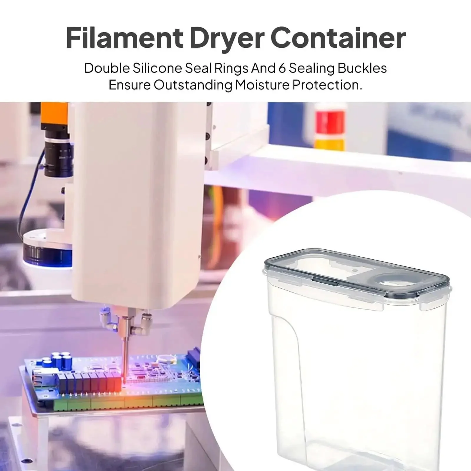 4L Filament Drying And Storage Box For 3D Printers Dustproof Waterproof Canister Keeps 1Kg Filament Dry Multifunctional Spool And Grain Storage Large Round Opening For Easy Access Black - Image 3