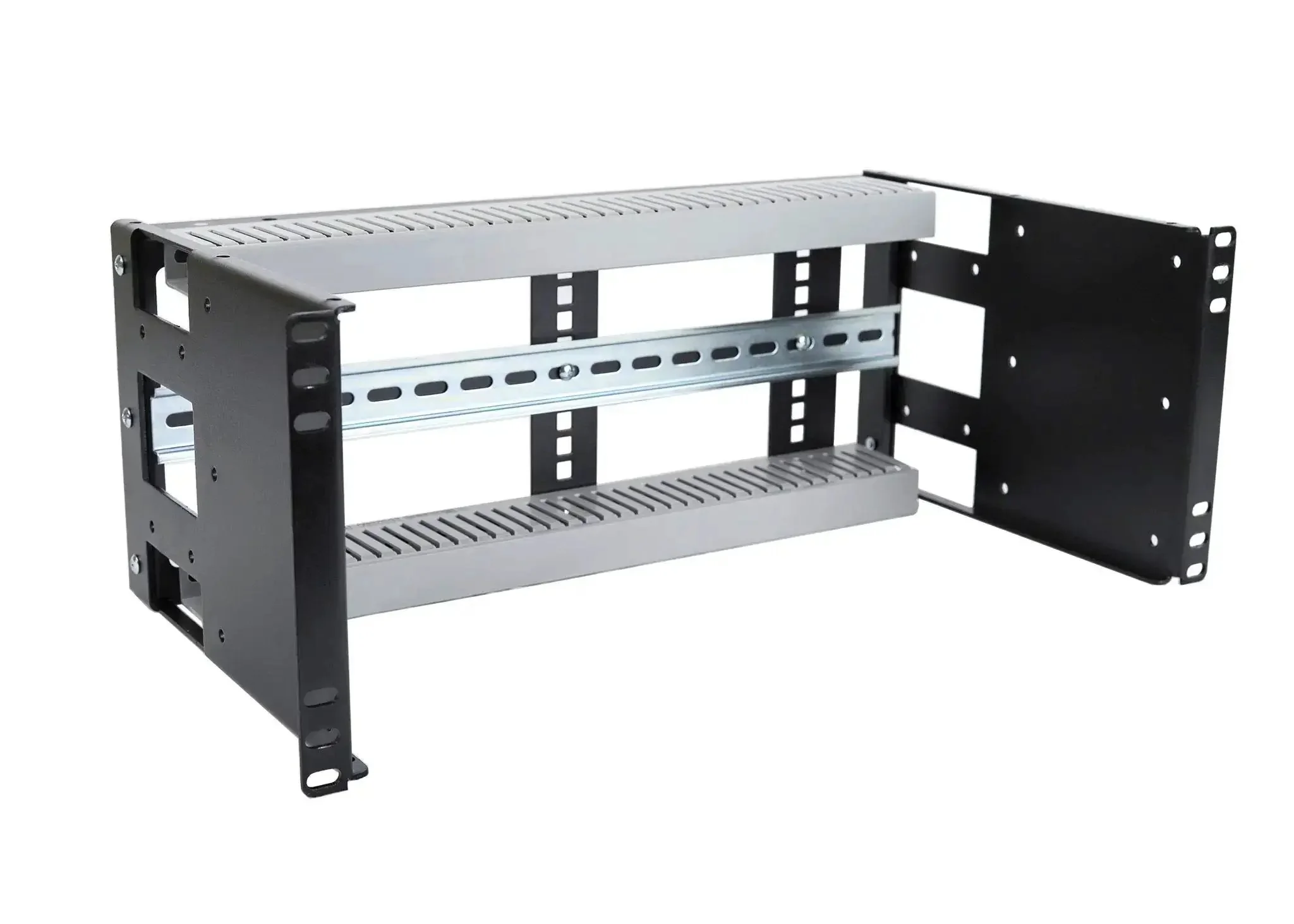 4U Rackmount DIN Rail Panel For 19 Inch Racks Heavy Duty 14 Gauge Steel Fits 2 Post 4 Post Cabinets Includes 17 Inch Wide DIN Rail And Removable DIN Rail Duct For Easy Cable Management Built Tough - Image 3