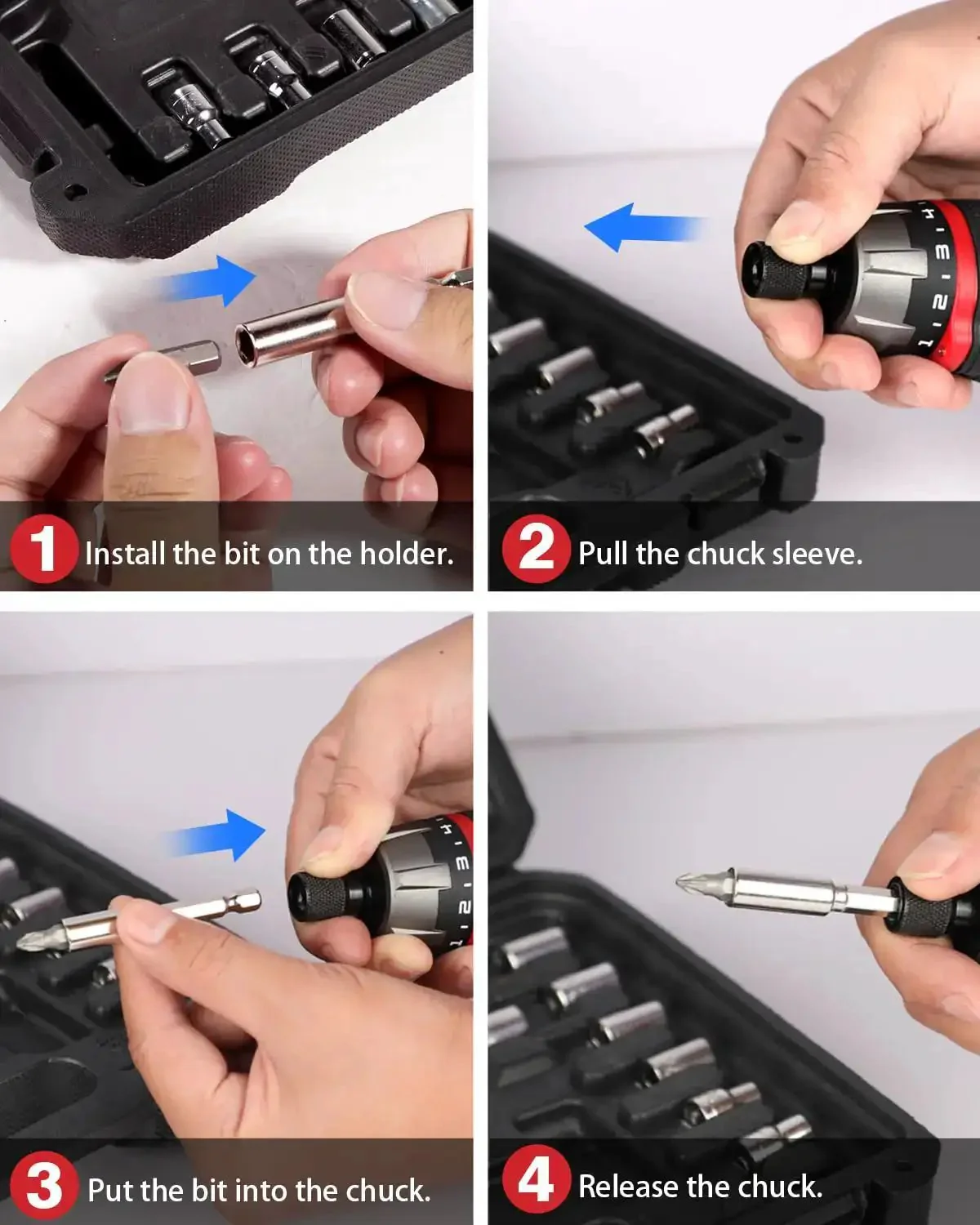 4V Cordless Screwdriver Kit With 44 Accessories, 5.65Nm Torque, 200 RPM, 5 Plus 1 Torque Settings, Dual Position Handle And LED Light, Rechargeable Mini Power Drill For DIY Projects, Lightweight And Easy To Use - Image 6