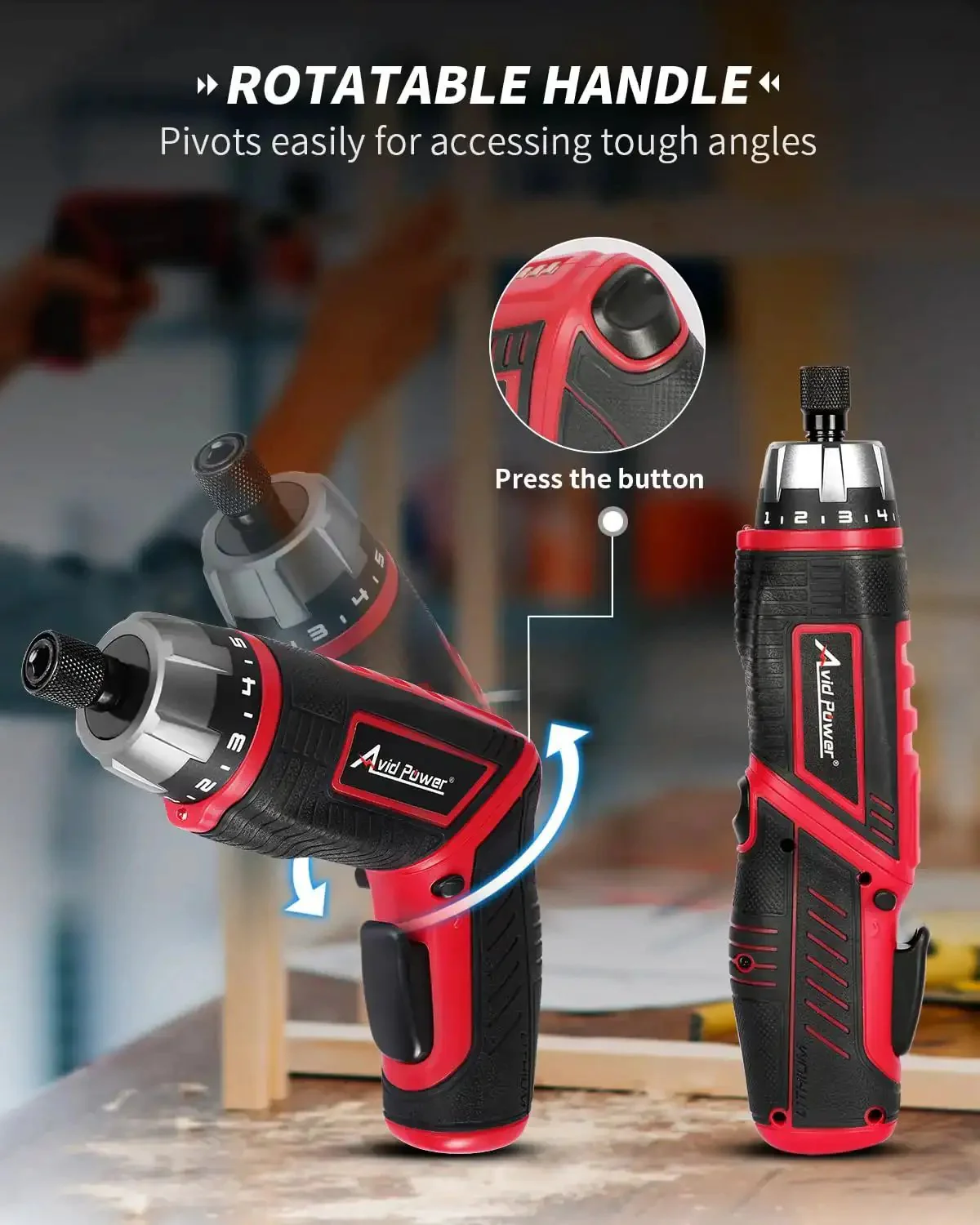 4V Cordless Screwdriver Kit With 44 Accessories, 5.65Nm Torque, 200 RPM, 5 Plus 1 Torque Settings, Dual Position Handle And LED Light, Rechargeable Mini Power Drill For DIY Projects, Lightweight And Easy To Use - Image 7