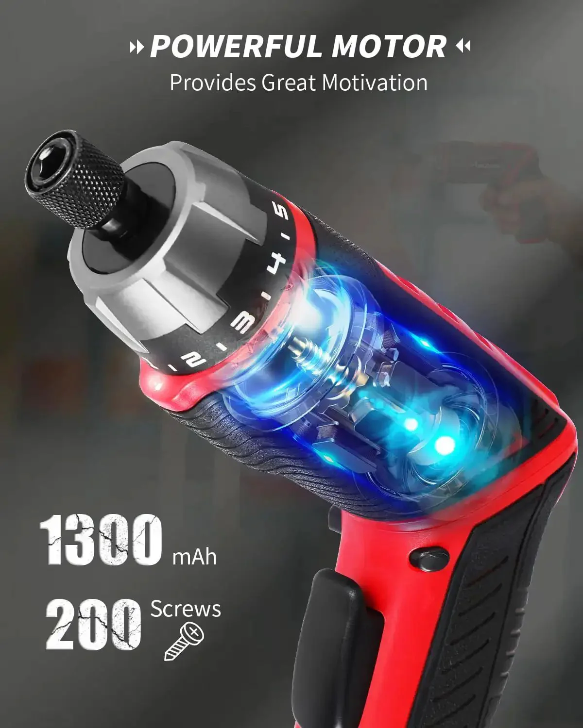 4V Cordless Screwdriver Kit With 44 Accessories, 5.65Nm Torque, 200 RPM, 5 Plus 1 Torque Settings, Dual Position Handle And LED Light, Rechargeable Mini Power Drill For DIY Projects, Lightweight And Easy To Use - Image 8