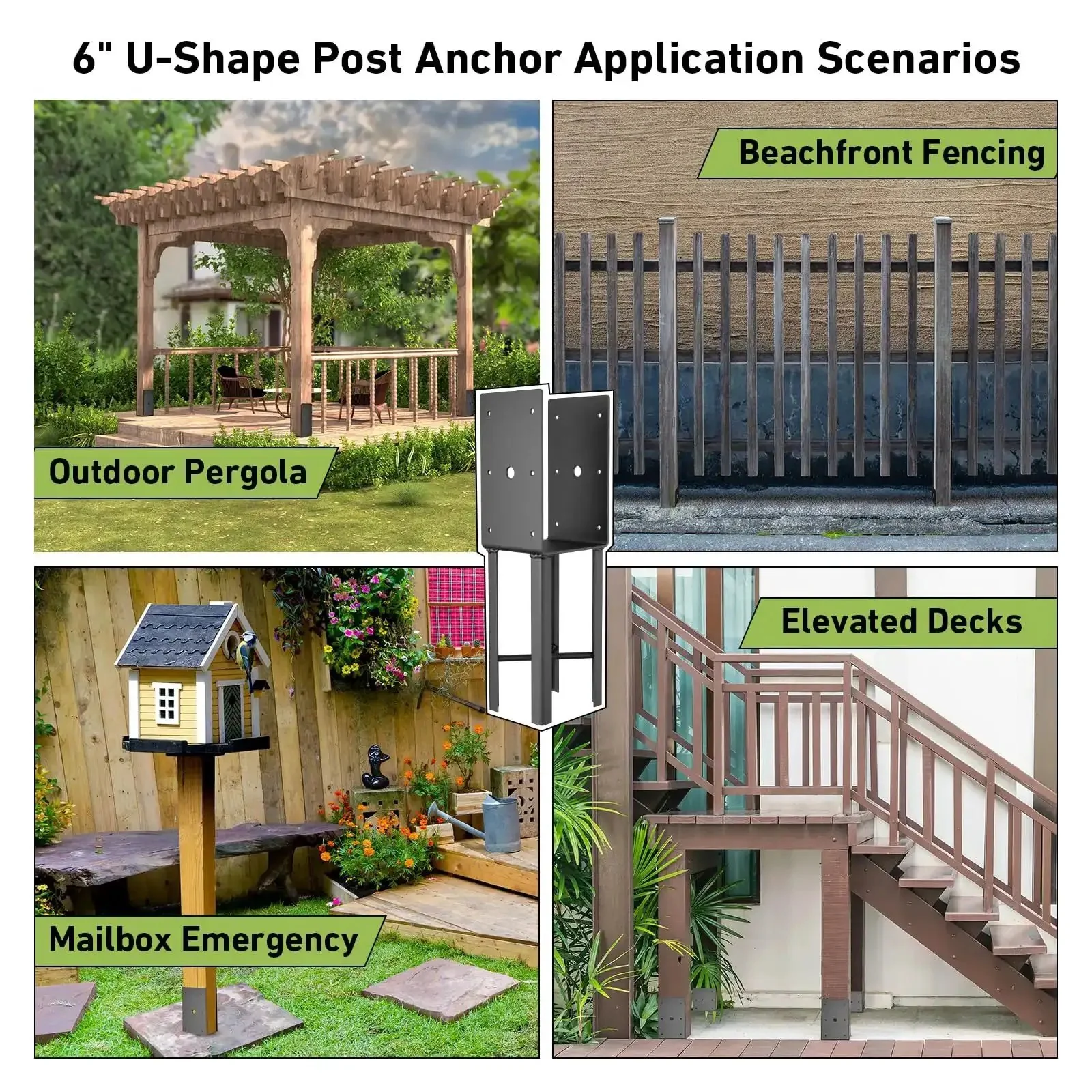 4x4 Post Anchor For Wet Concrete 14 Inch U Shape Fence Post Base With Hardware Kit Pro Grade Heavy Duty Ground Spike Bracket For Decks Easy Install Direct Set In Fresh Concrete No Digging Required 4 Pack - Image 2