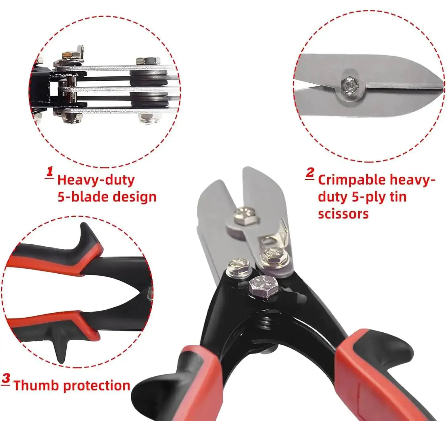5 Blade Sheet Metal Crimping Tool For Ductwork And Gutters, Handy Hand Held Crimper Pliers Pro Grade Built Tough For 24 Gauge Steel And 28 Gauge Stainless, Downspouts, Stove Pipes, And Metal Piping, Easy Precise Crimp - Image 3